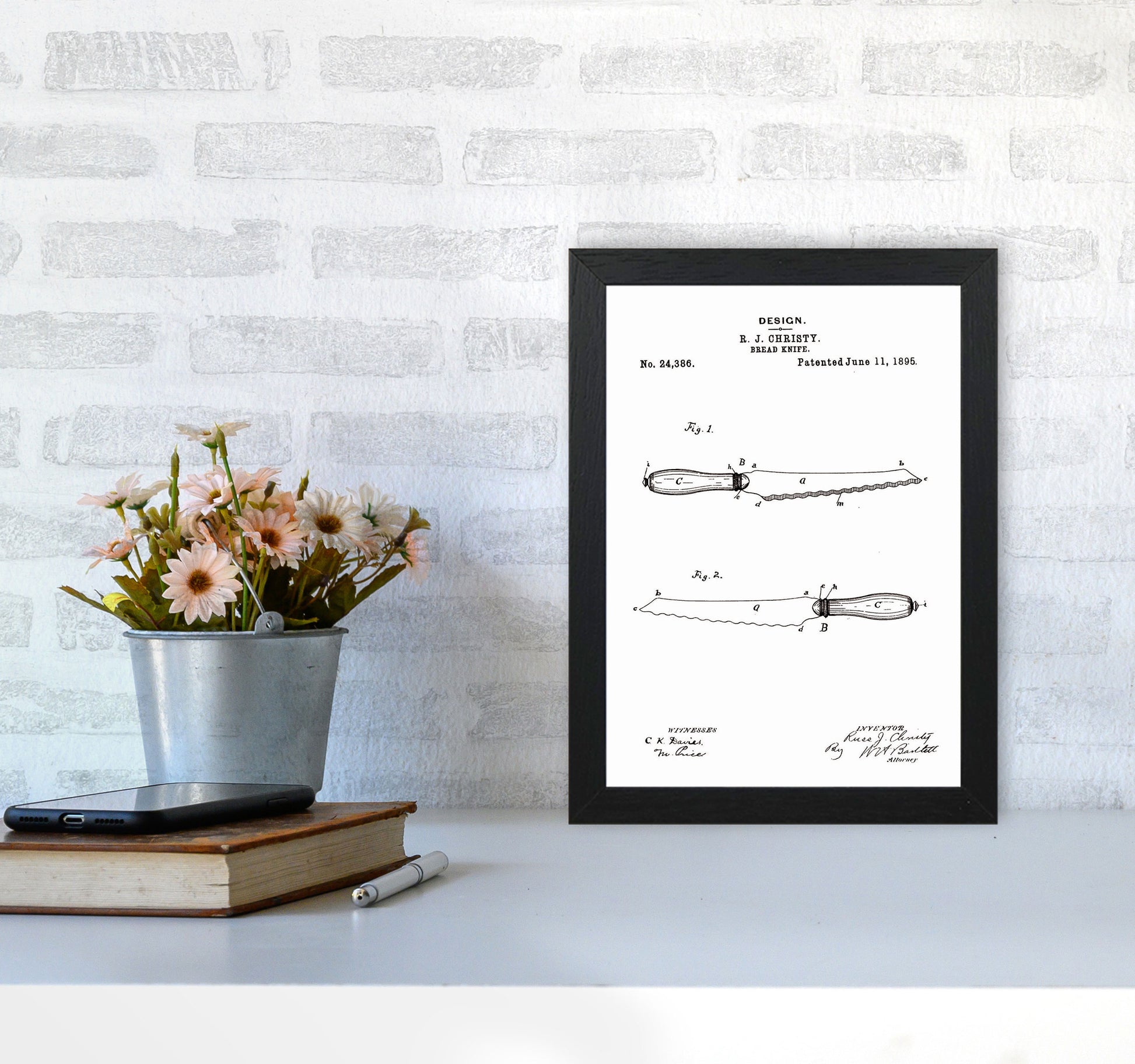 Bread Knife Patent Art Print by Jason Stanley A4 White Frame