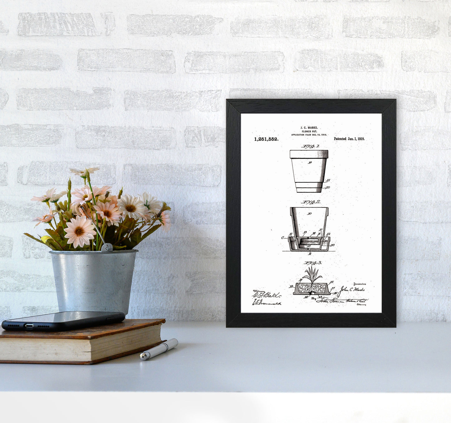 Flower Pot Patent Art Print by Jason Stanley A4 White Frame