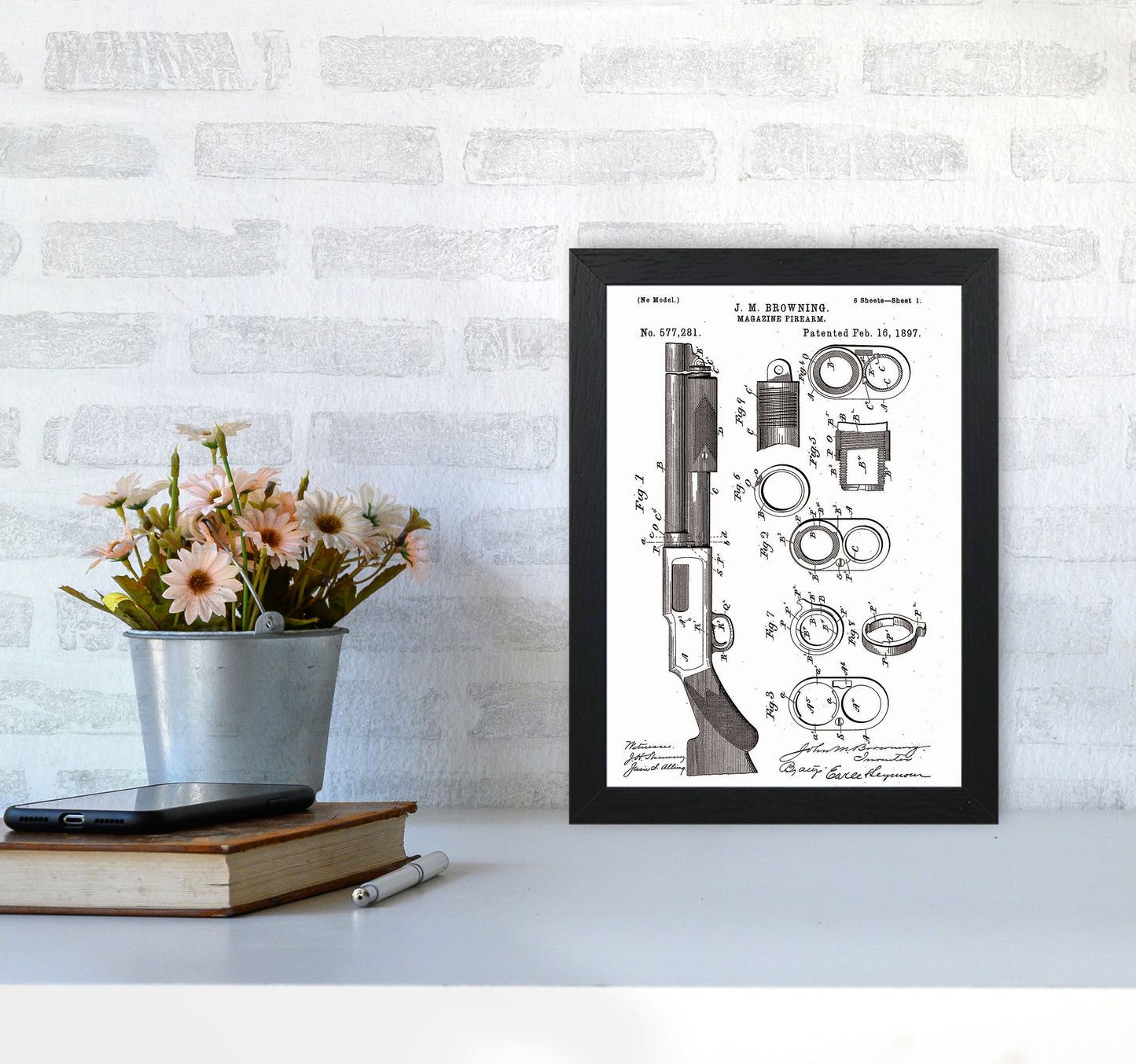 Shotgun Patent Art Print by Jason Stanley A4 White Frame