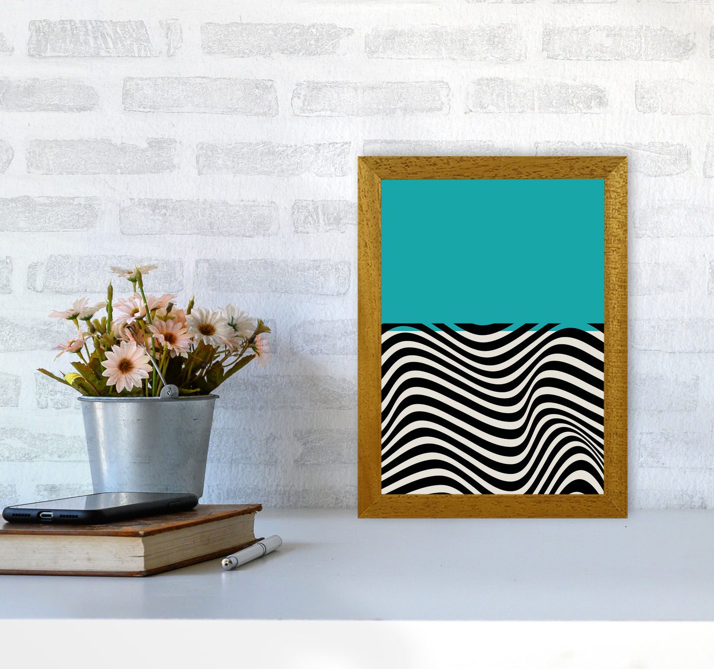 Minimal Abstract Blue Wave Art Print by Jason Stanley A4 Print Only