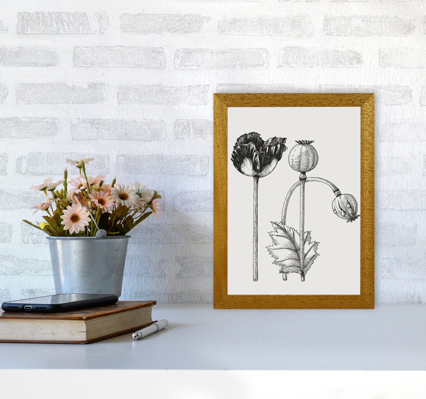 Vintage Poppy Plant Art Print by Jason Stanley A4 Print Only