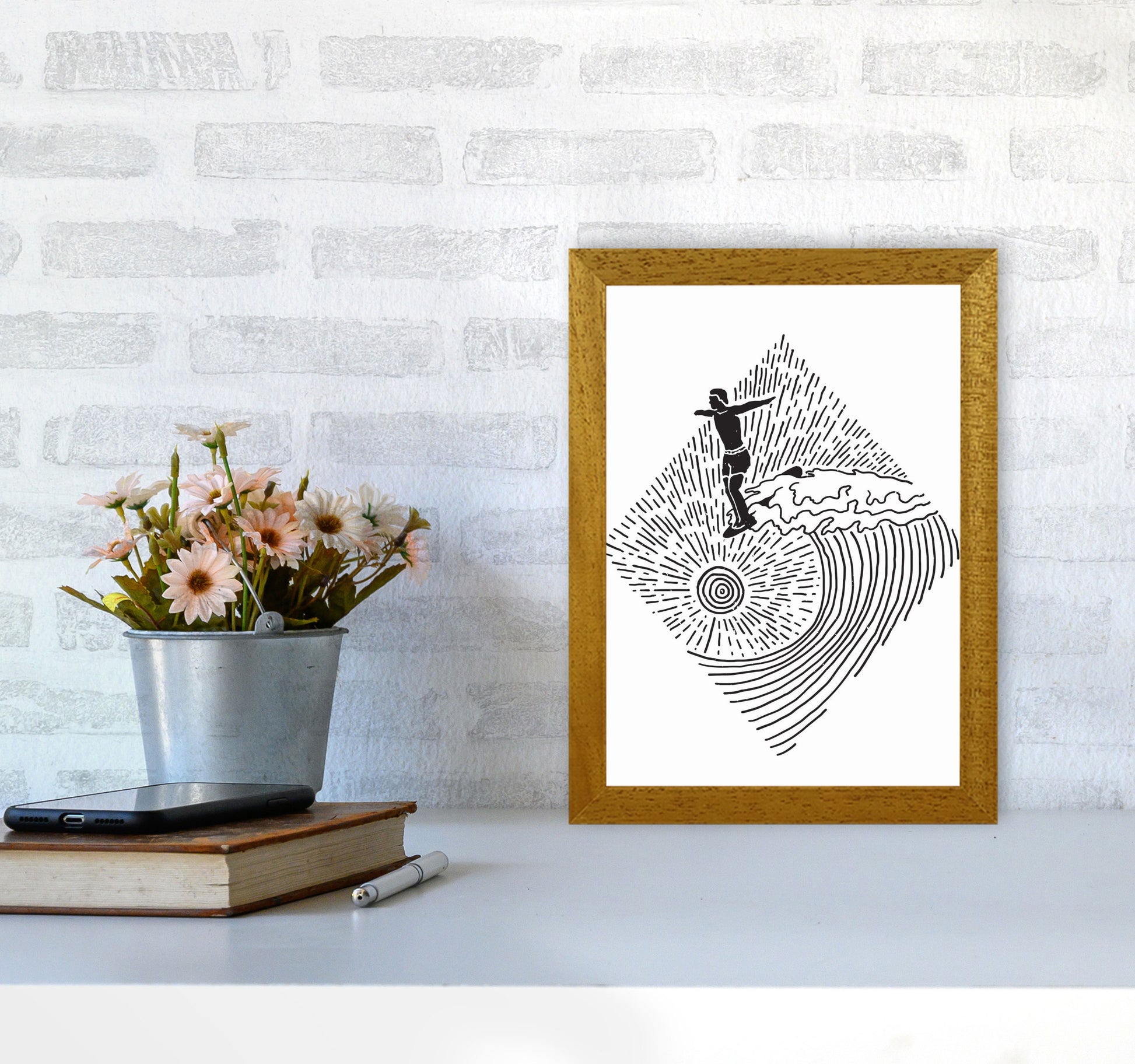 Surfer Line Drawing Art Print by Jason Stanley A4 Print Only