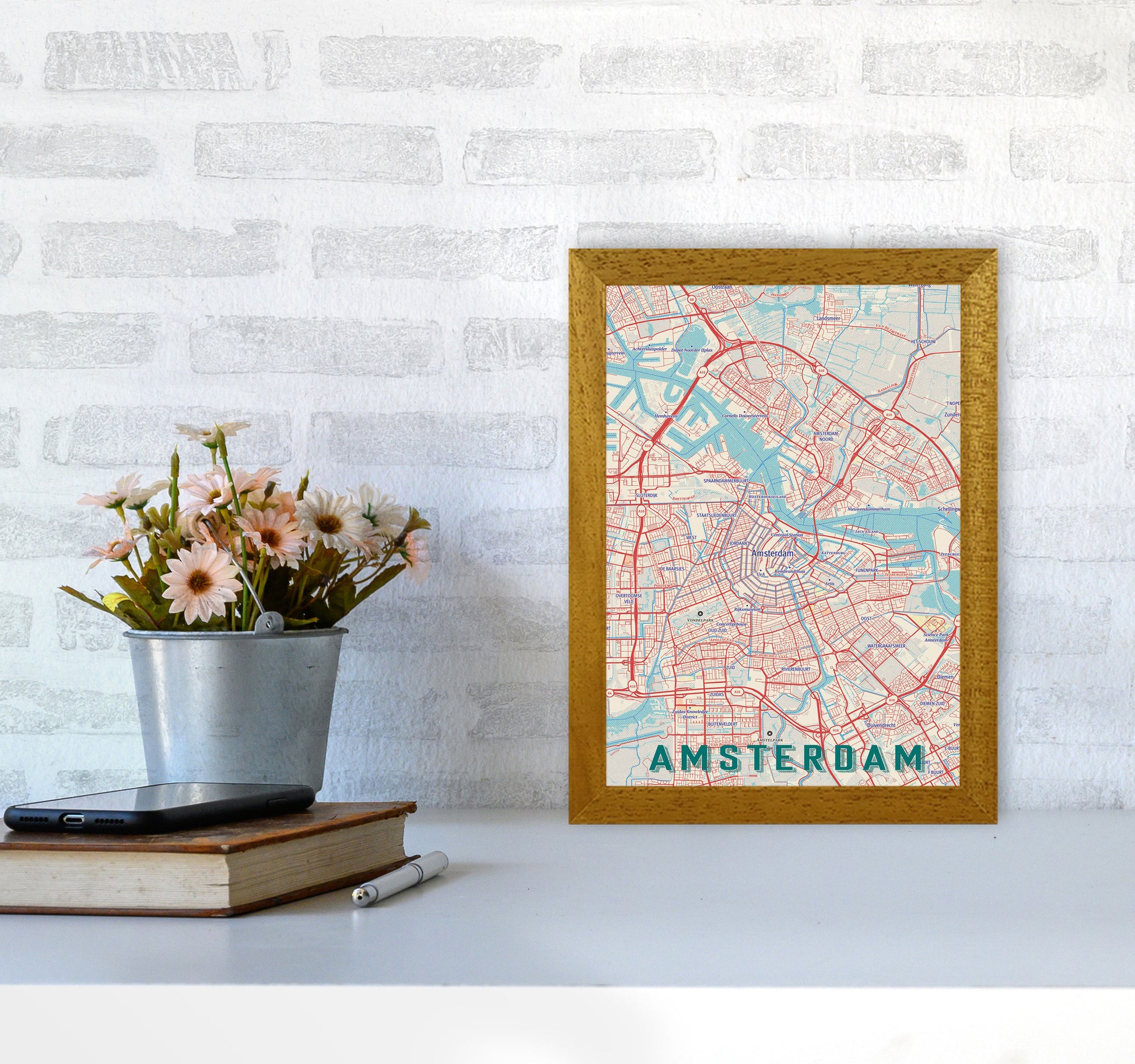 Retro Map - Amsterdam Art Print by Jason Stanley A4 Print Only