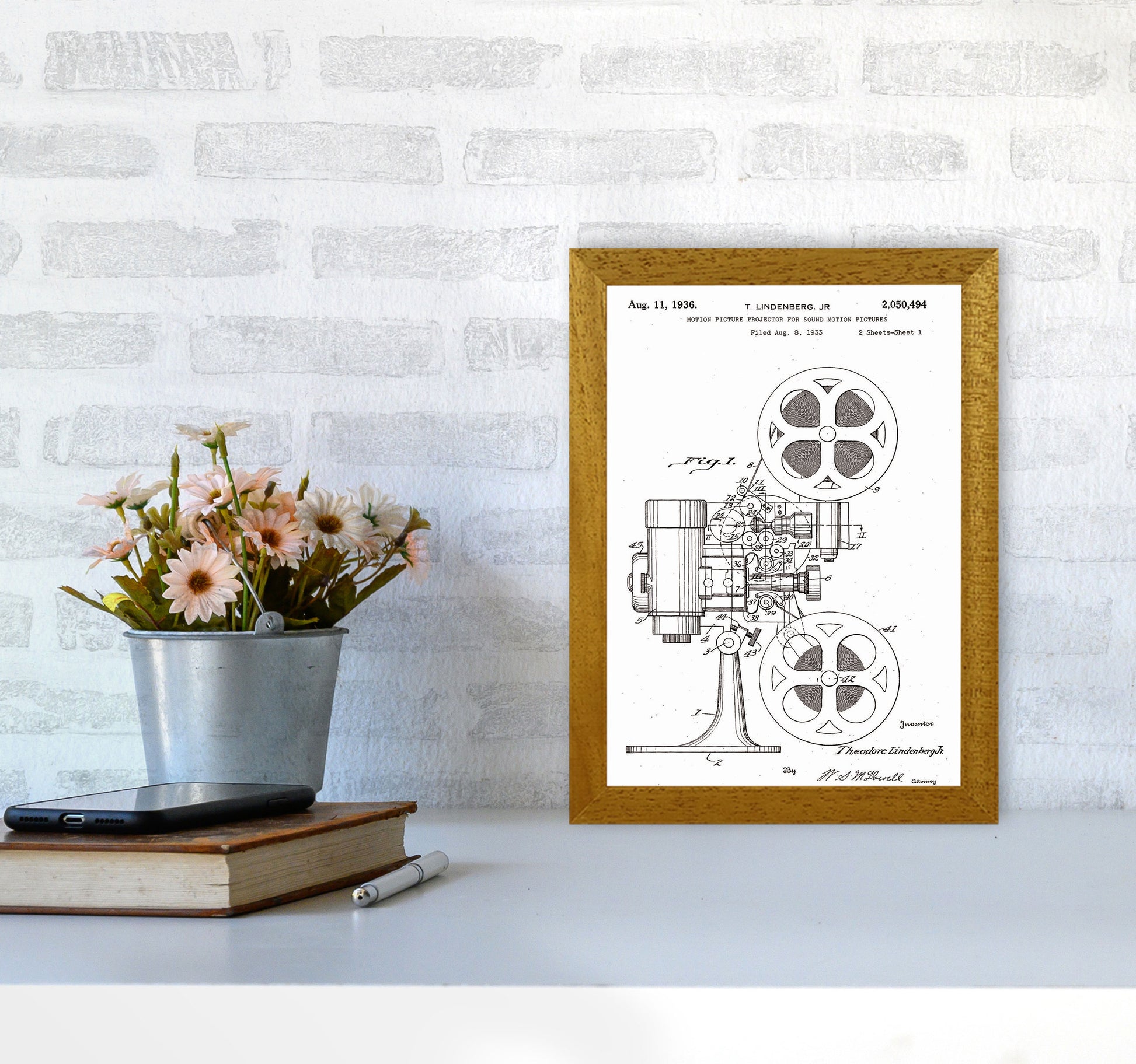 Motion Picture Projector Patent Art Print by Jason Stanley A4 Print Only