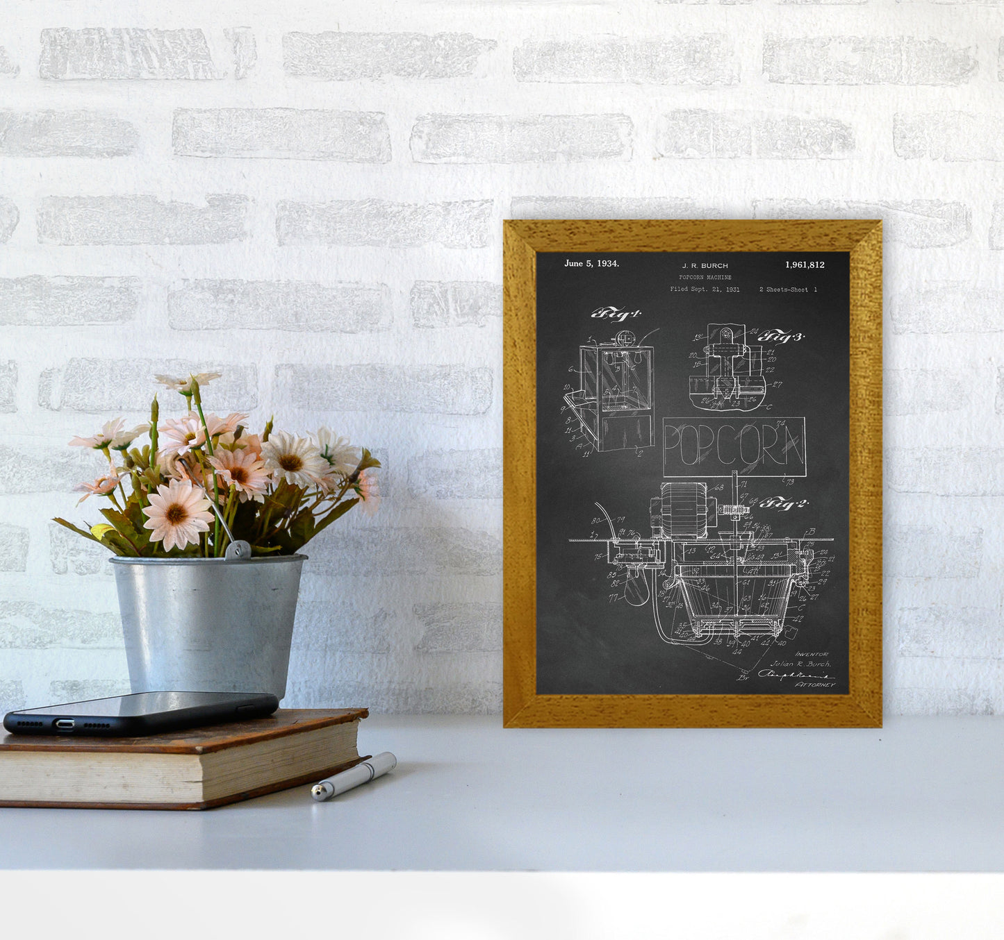 Popcorn Machine Patent 2-Chalkboard Art Print by Jason Stanley A4 Print Only