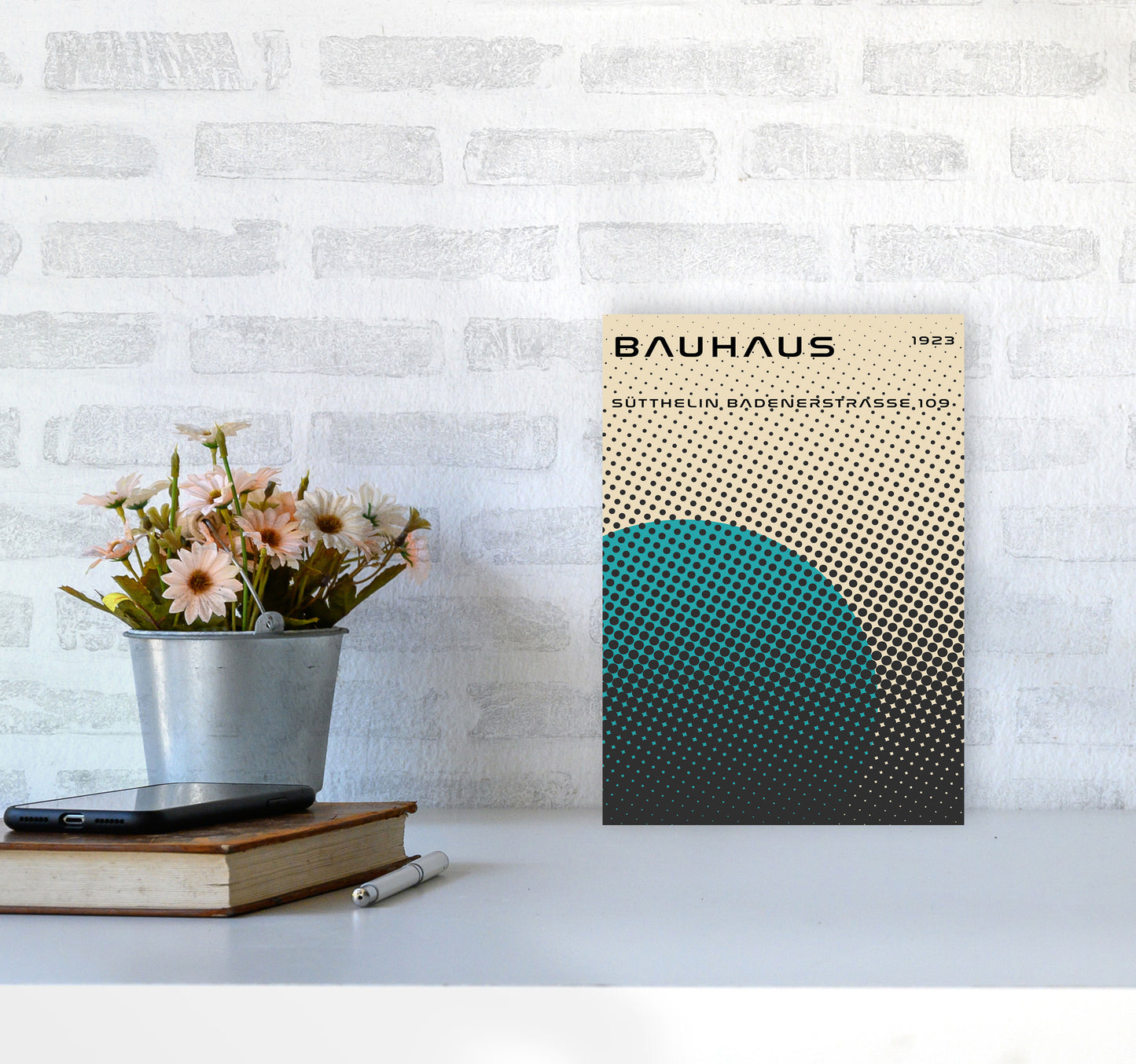 Bauhaus Geometric Teal Vibe Art Print by Jason Stanley A4 Black Frame