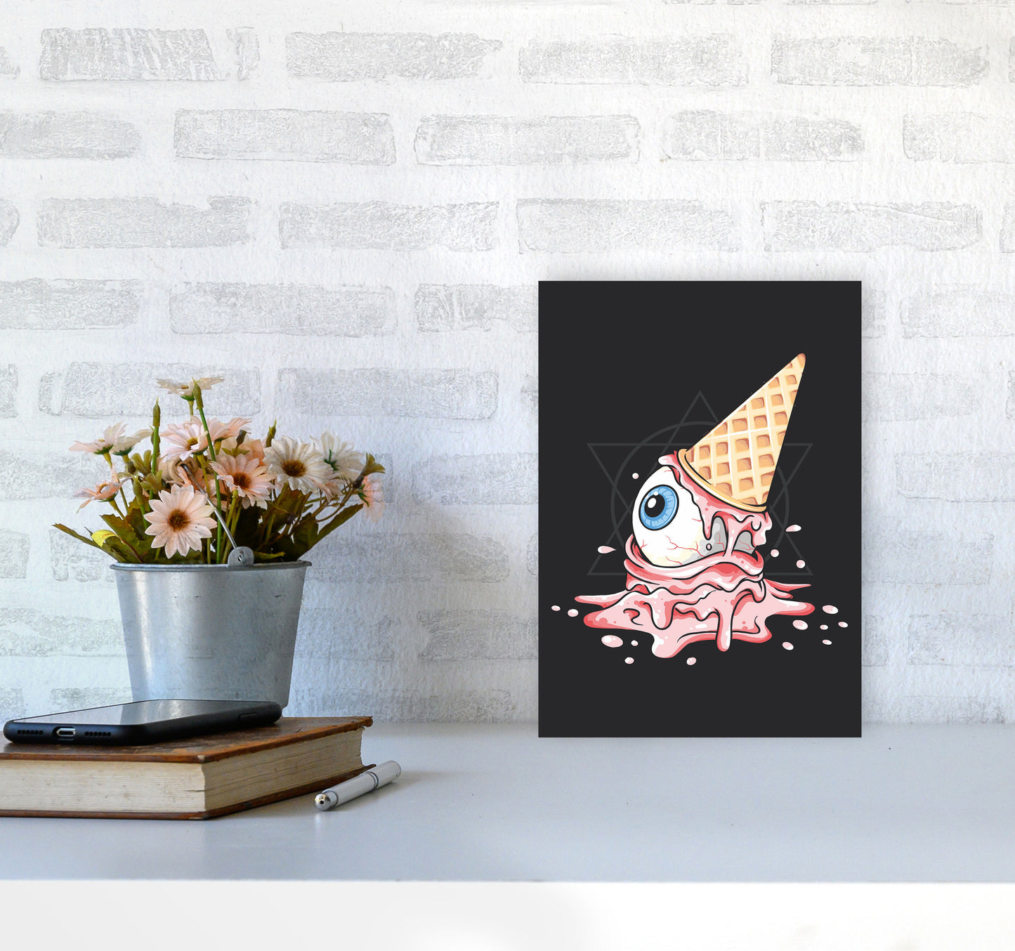 Strawberry Eyeball Icecream Art Print by Jason Stanley A4 Black Frame