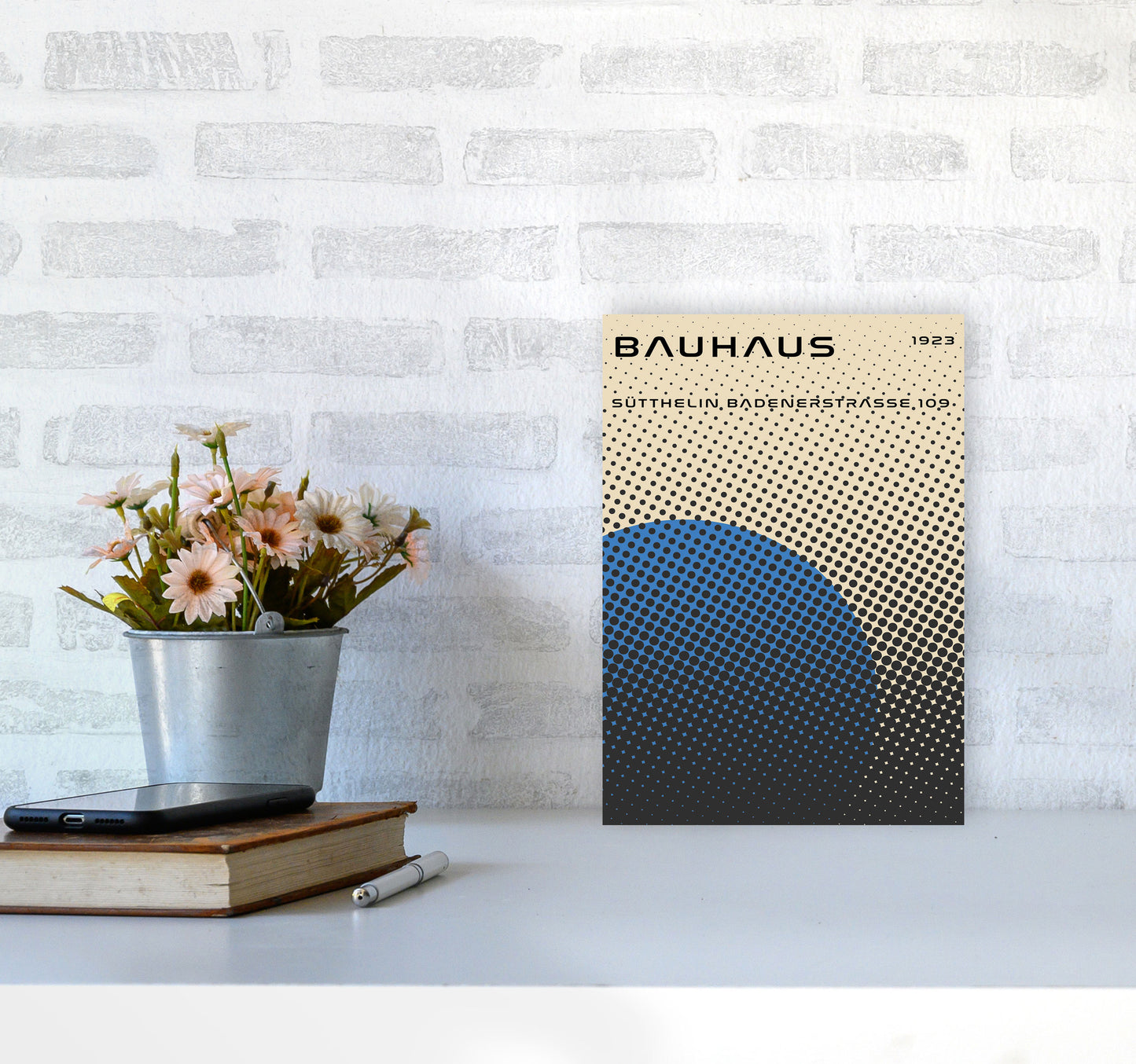 Bauhaus Geometric Blue Vibe Art Print by Jason Stanley A4 Black Frame