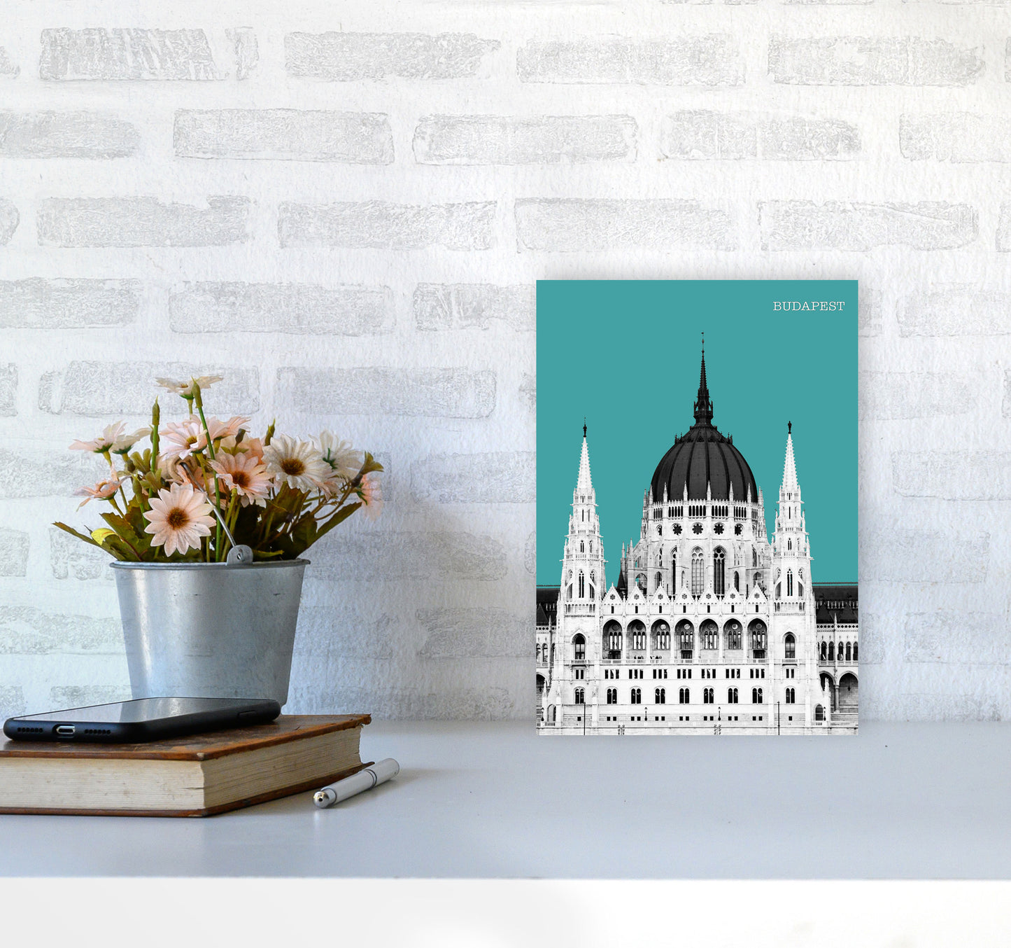 Halftone Budapest Green Art Print by Jason Stanley A4 Black Frame