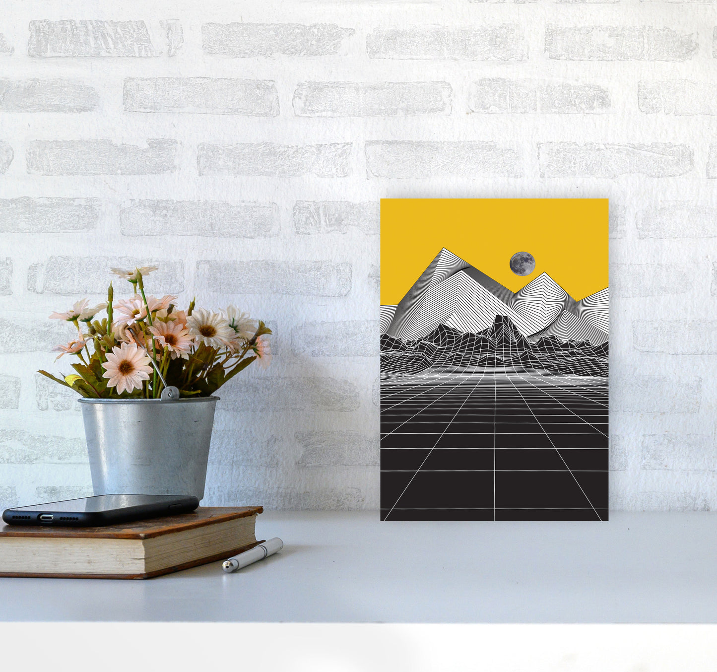 Moon Rise Yellow Art Print by Jason Stanley A4 Black Frame