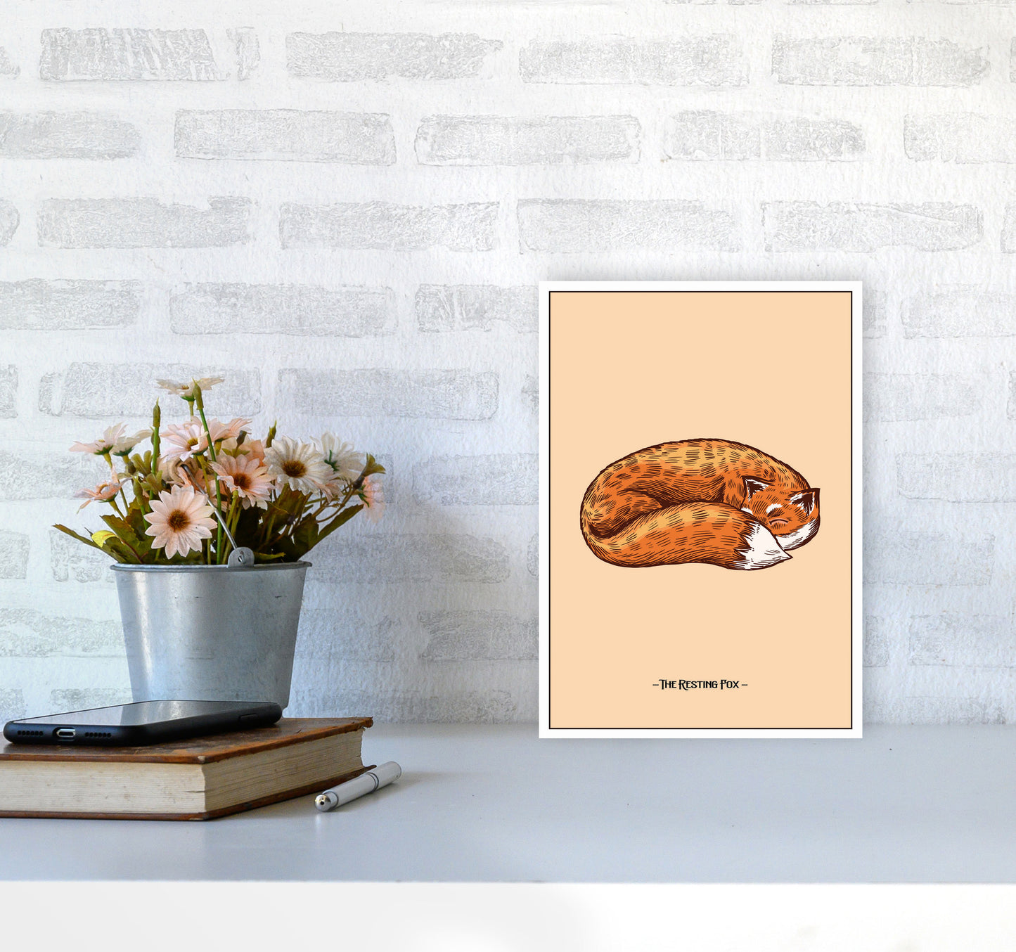The Resting Fox Art Print by Jason Stanley A4 Black Frame