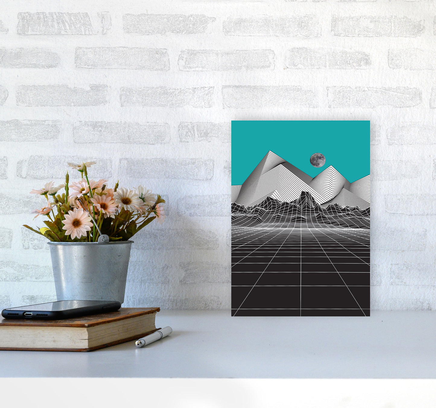Moon Rise Blue Art Print by Jason Stanley A4 Black Frame