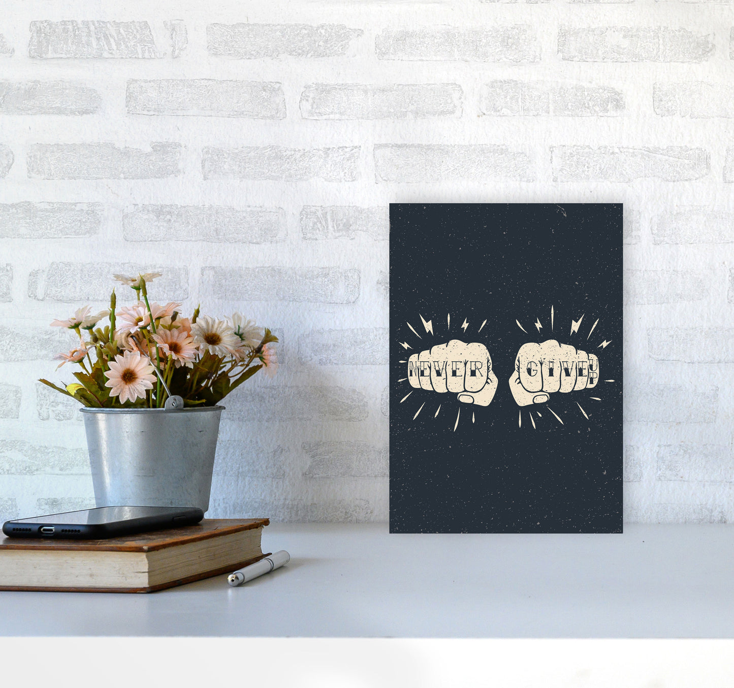 Never Give Up! Art Print by Jason Stanley A4 Black Frame
