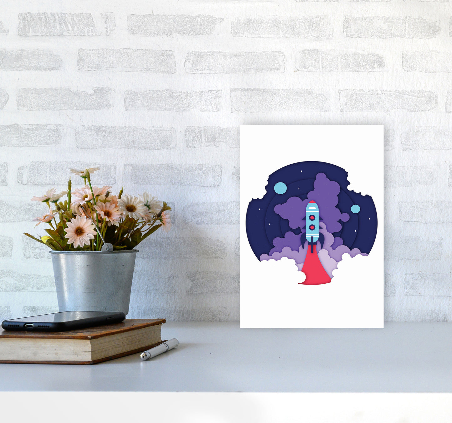 To The Moon Art Print by Jason Stanley A4 Black Frame