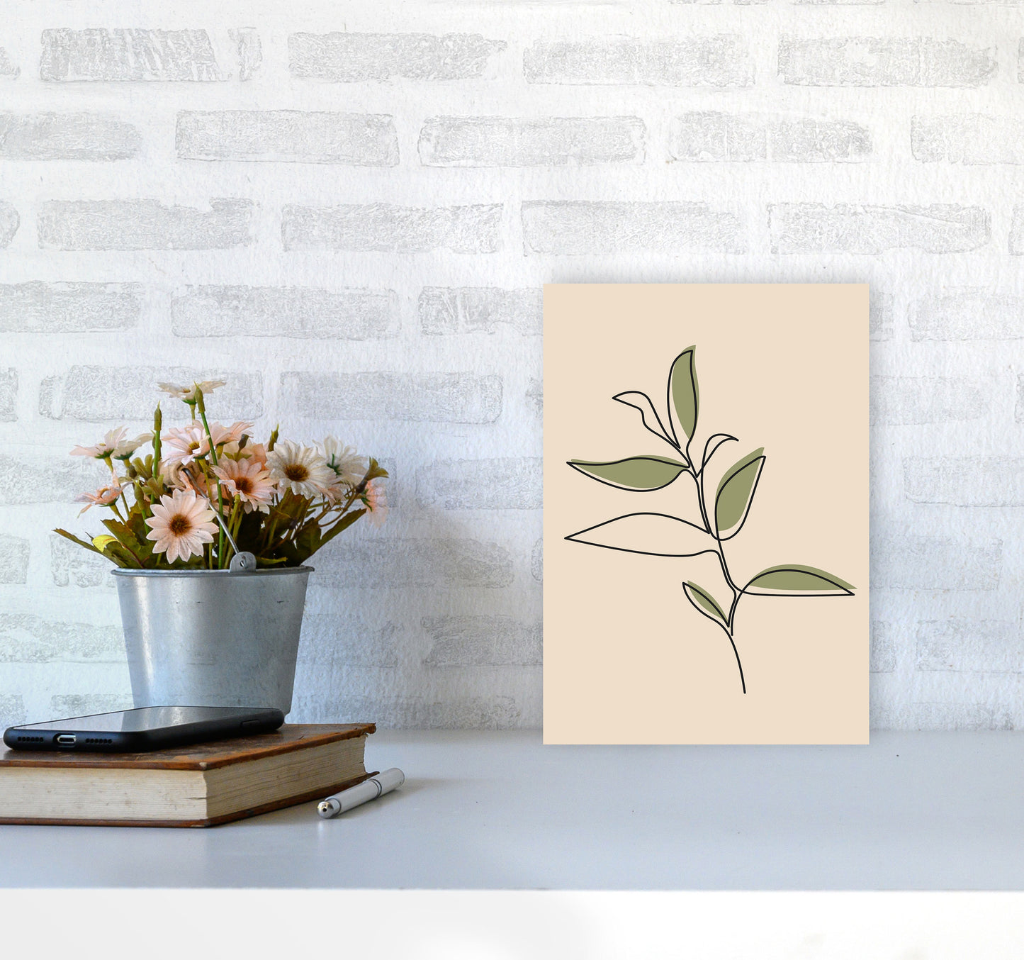 Abstract One Line Leaf Drawing I Art Print by Jason Stanley A4 Black Frame
