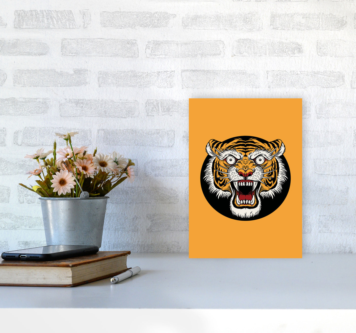 Vintage Tiger Art Print by Jason Stanley A4 Black Frame