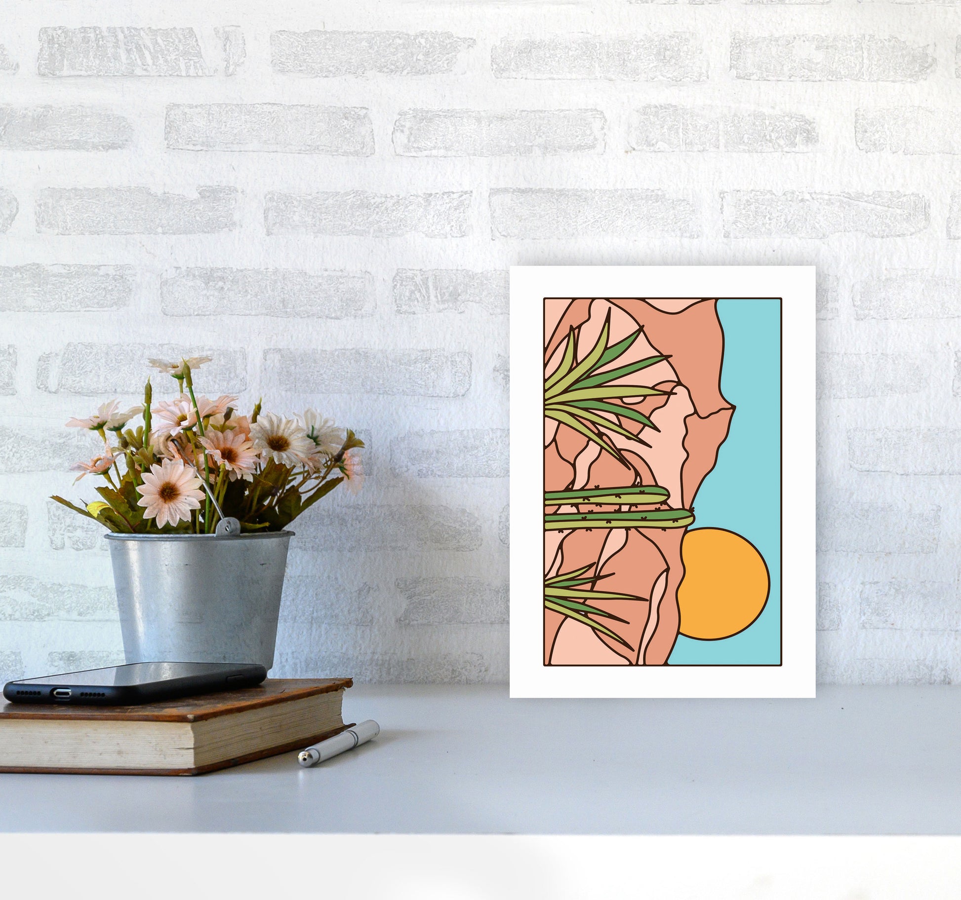 Minimal Desert Sunset Landscape Art Print by Jason Stanley A4 Black Frame