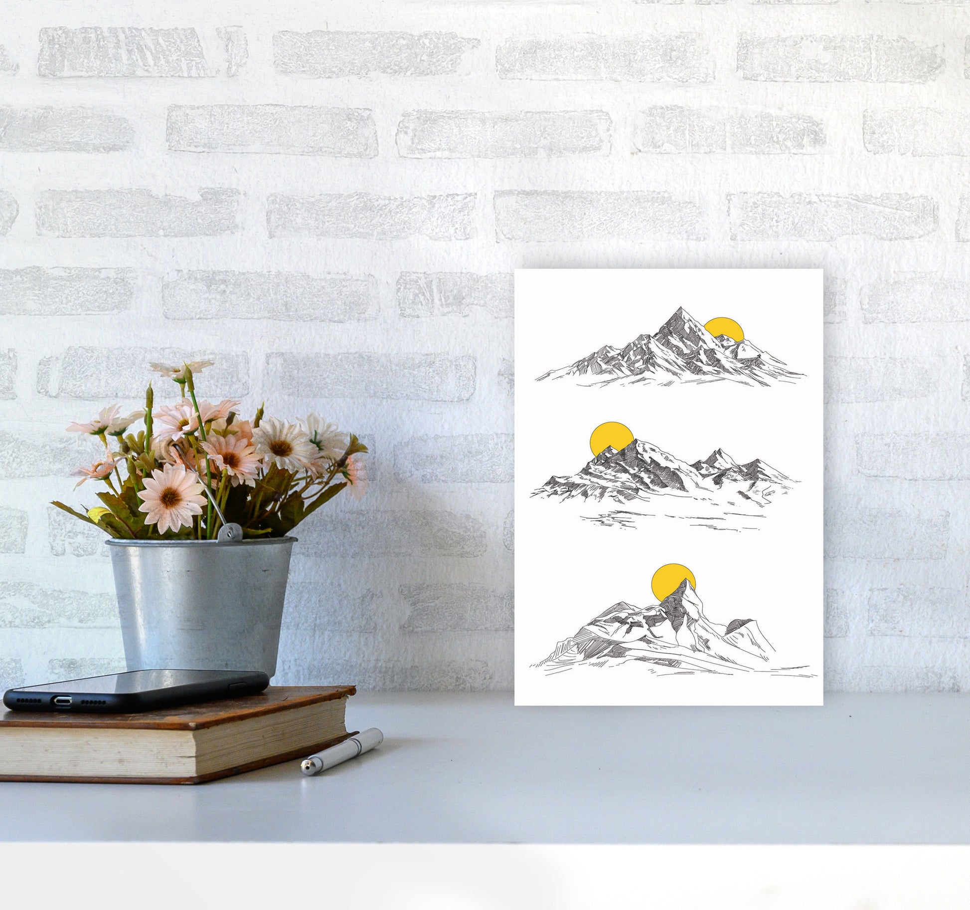 Sunny Mountains Art Print by Jason Stanley A4 Black Frame