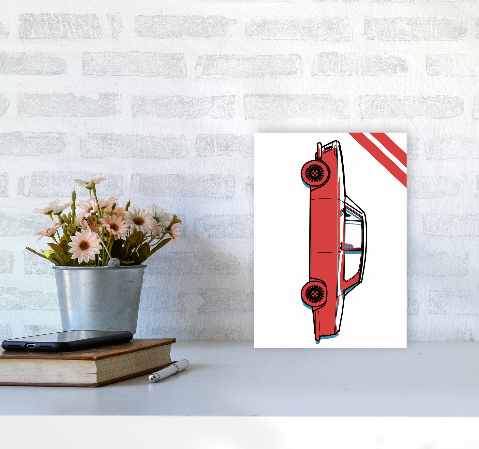 Red Car Art Print by Jason Stanley A4 Black Frame