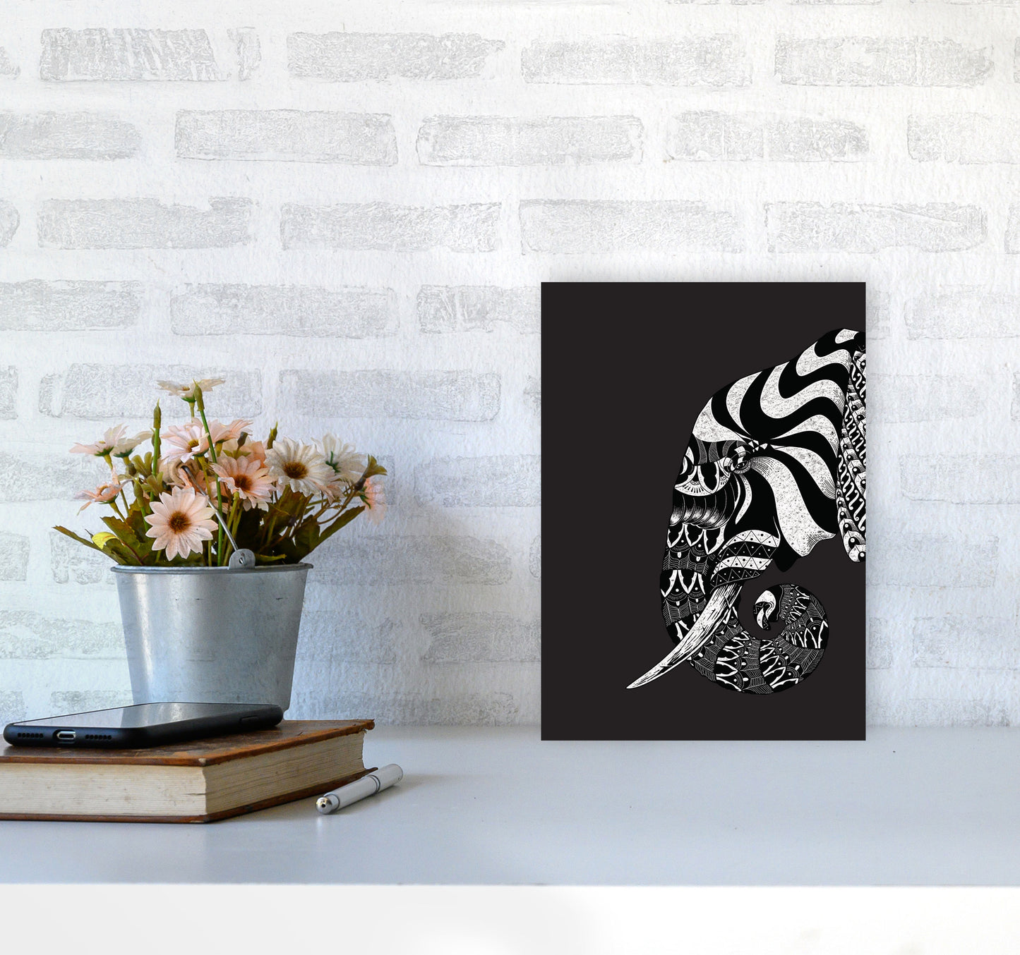 Ornate Elephant Art Print by Jason Stanley A4 Black Frame