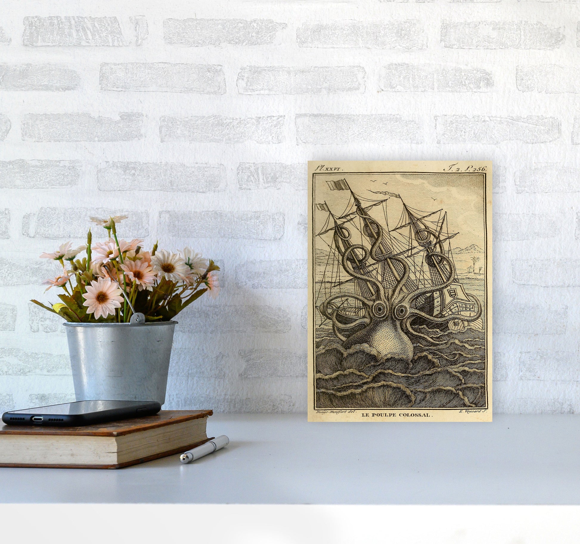 The Great Collossal Octopus Art Print by Jason Stanley A4 Black Frame