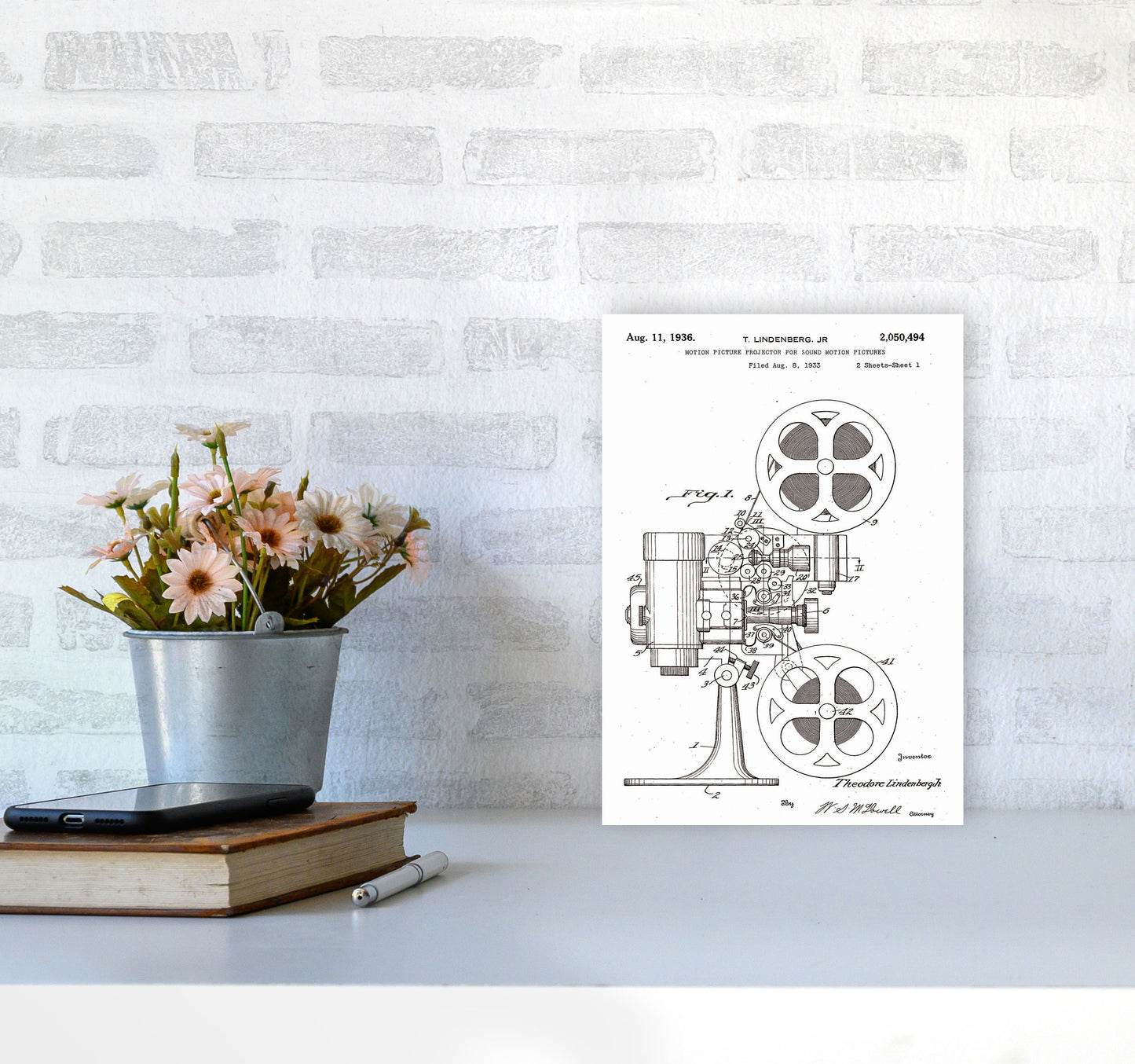 Motion Picture Projector Patent Art Print by Jason Stanley A4 Black Frame