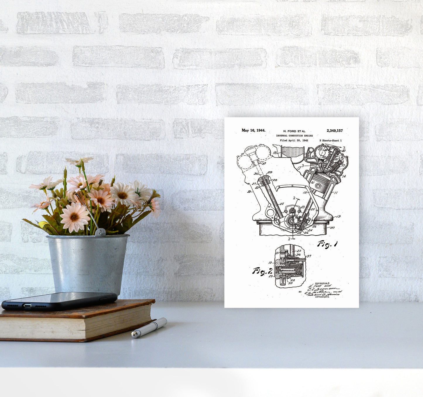 Ford Internal Combustion Engine Patent Art Print by Jason Stanley A4 Black Frame