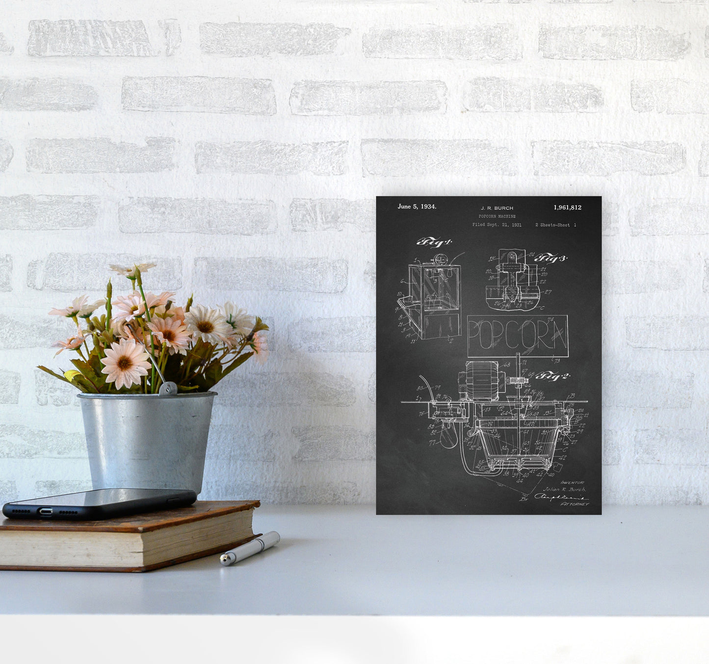 Popcorn Machine Patent 2-Chalkboard Art Print by Jason Stanley A4 Black Frame