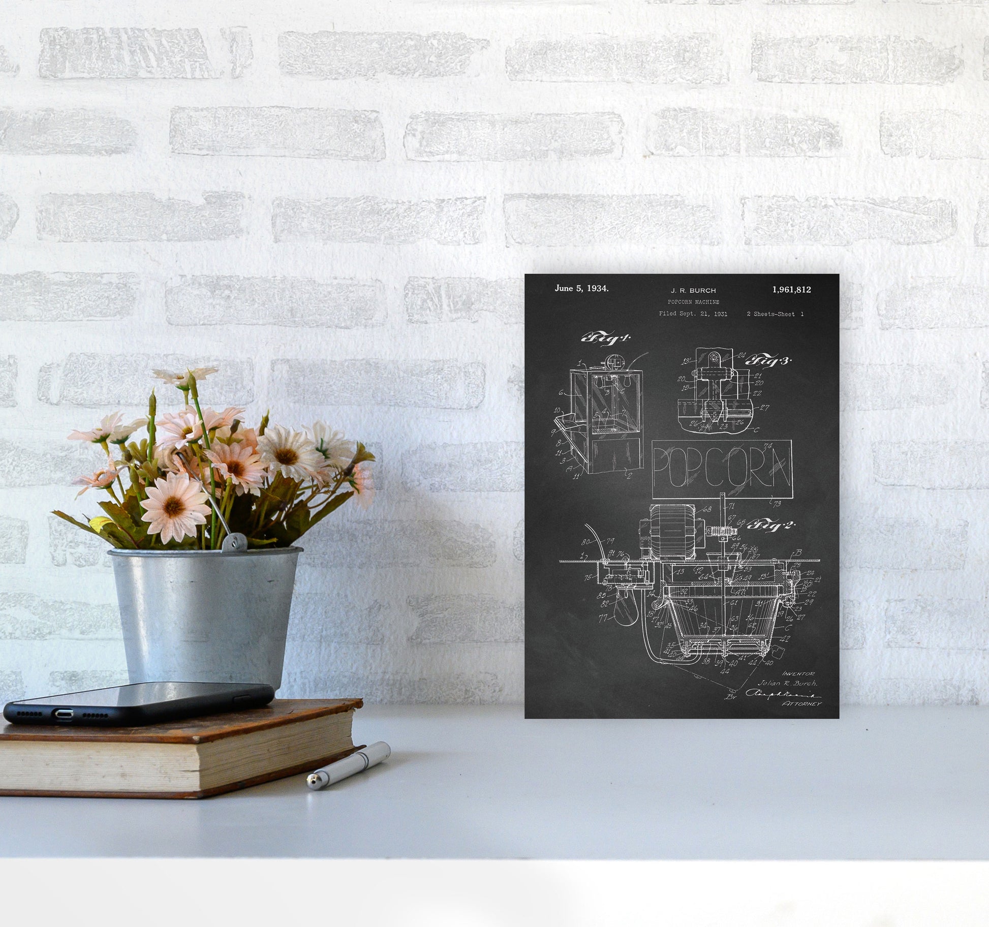 Popcorn Machine Patent 2-Chalkboard Art Print by Jason Stanley A4 Black Frame