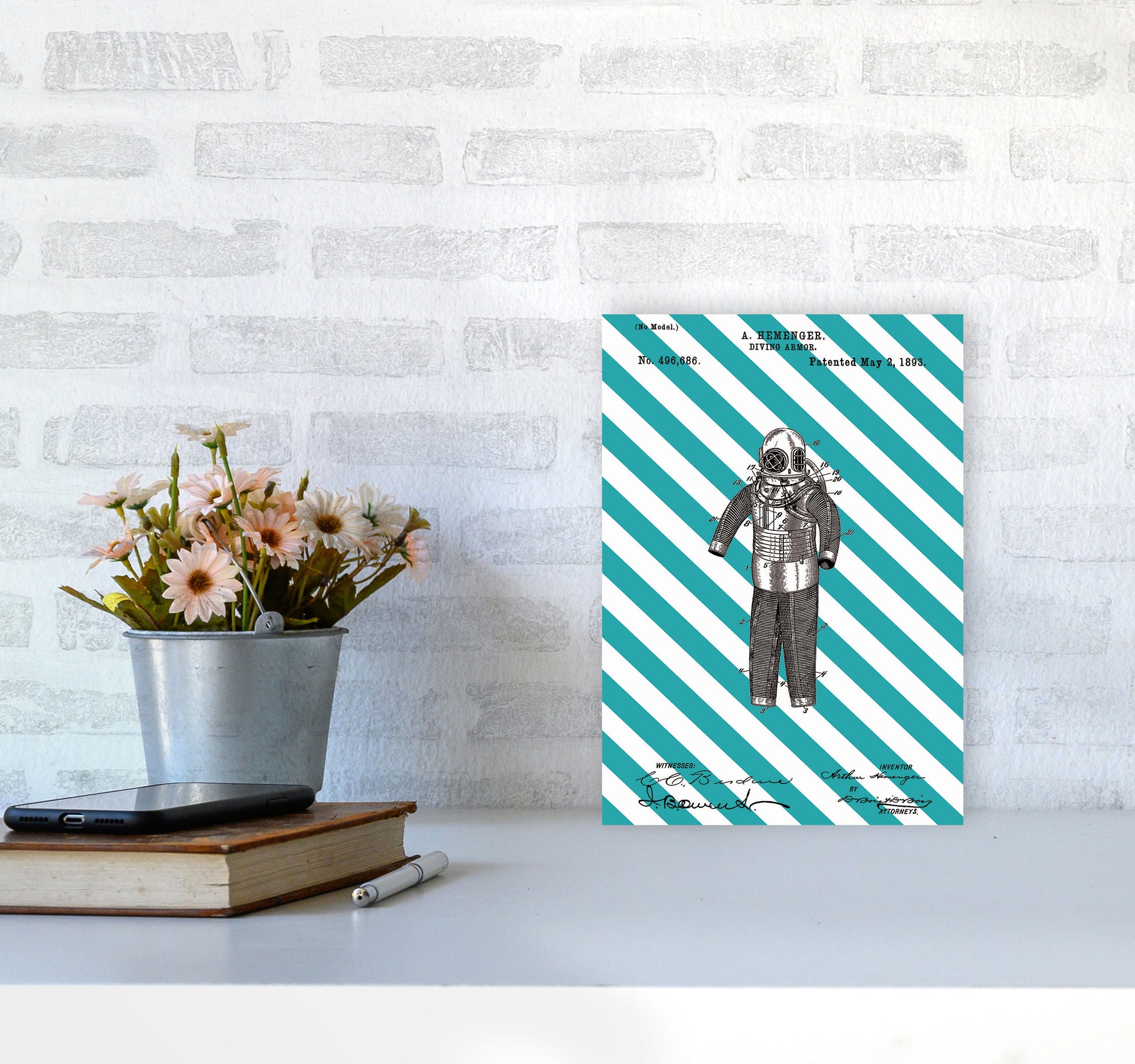 Diving Armor Patent Side Stripe Art Print by Jason Stanley A4 Black Frame