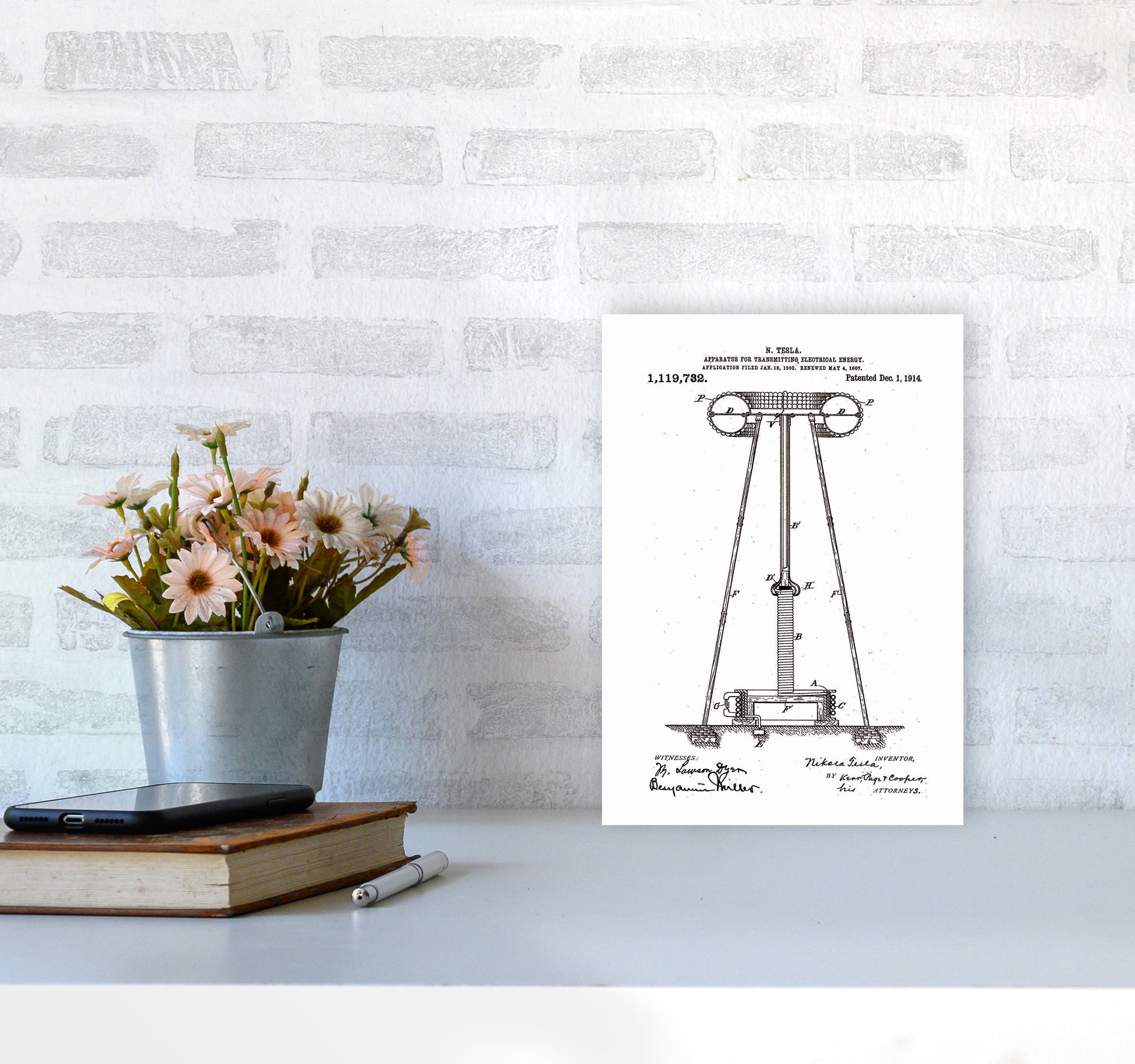 Tesla Electrical Energy Patent Art Print by Jason Stanley A4 Black Frame