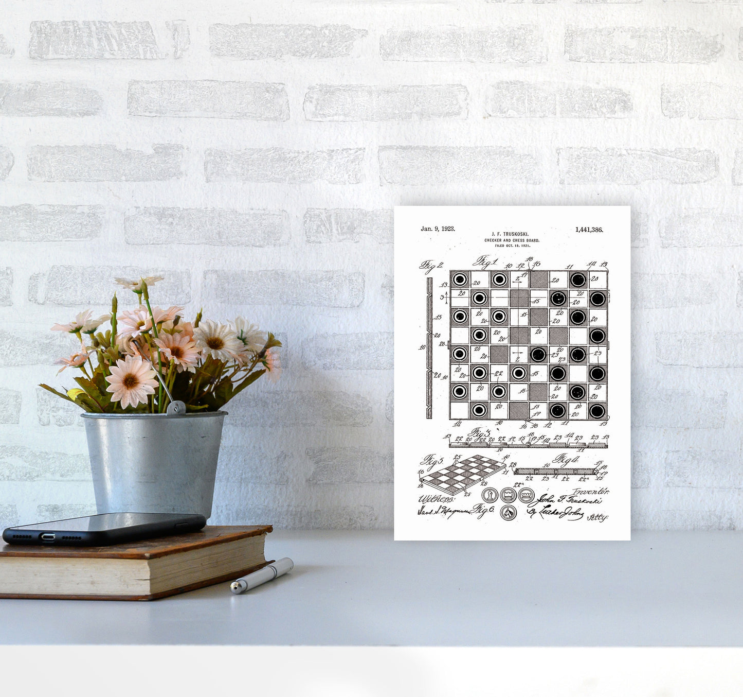 Chess And Checkers Board Patent Art Print by Jason Stanley A4 Black Frame