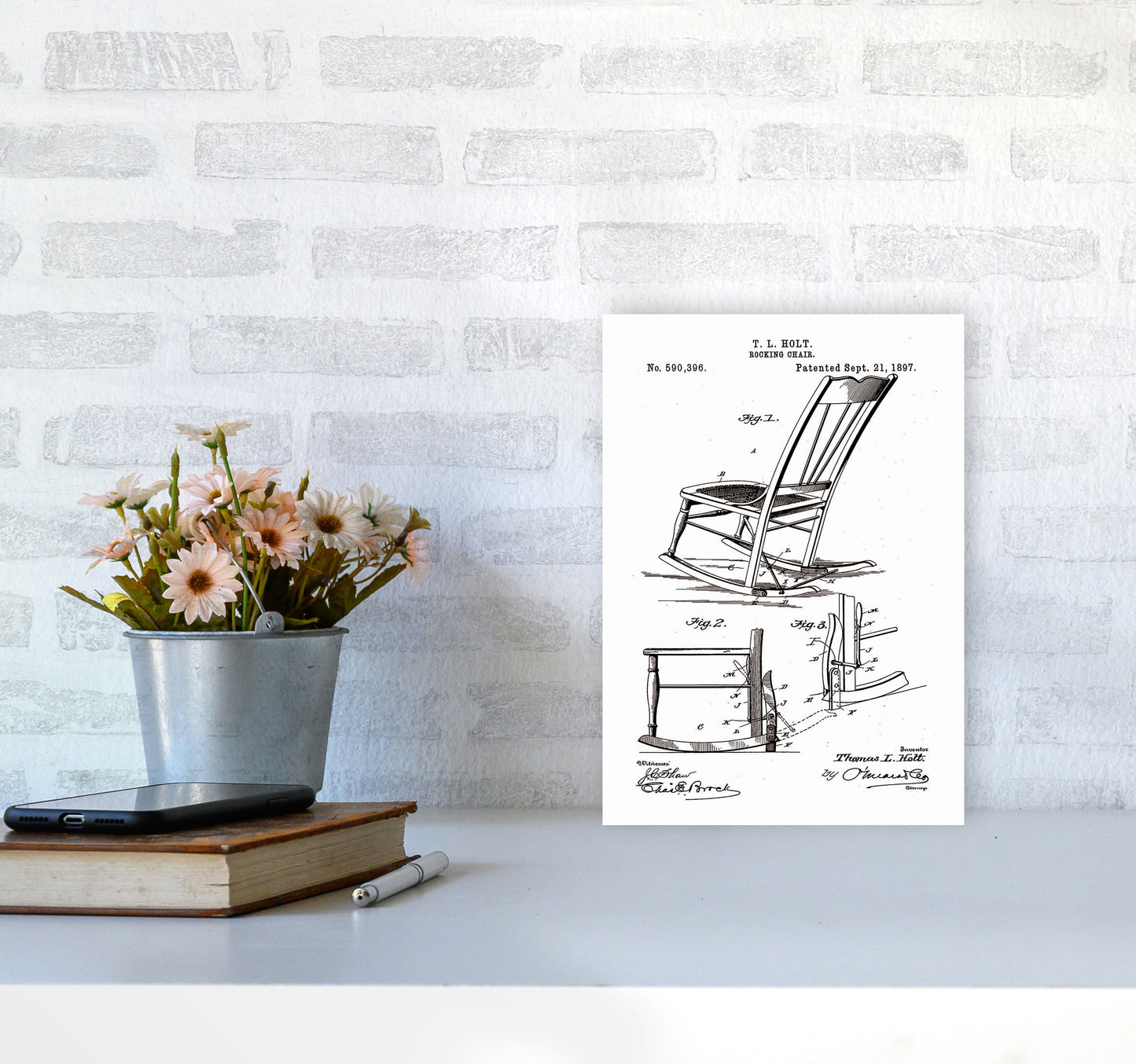 Rocking Chair Patent Art Print by Jason Stanley A4 Black Frame