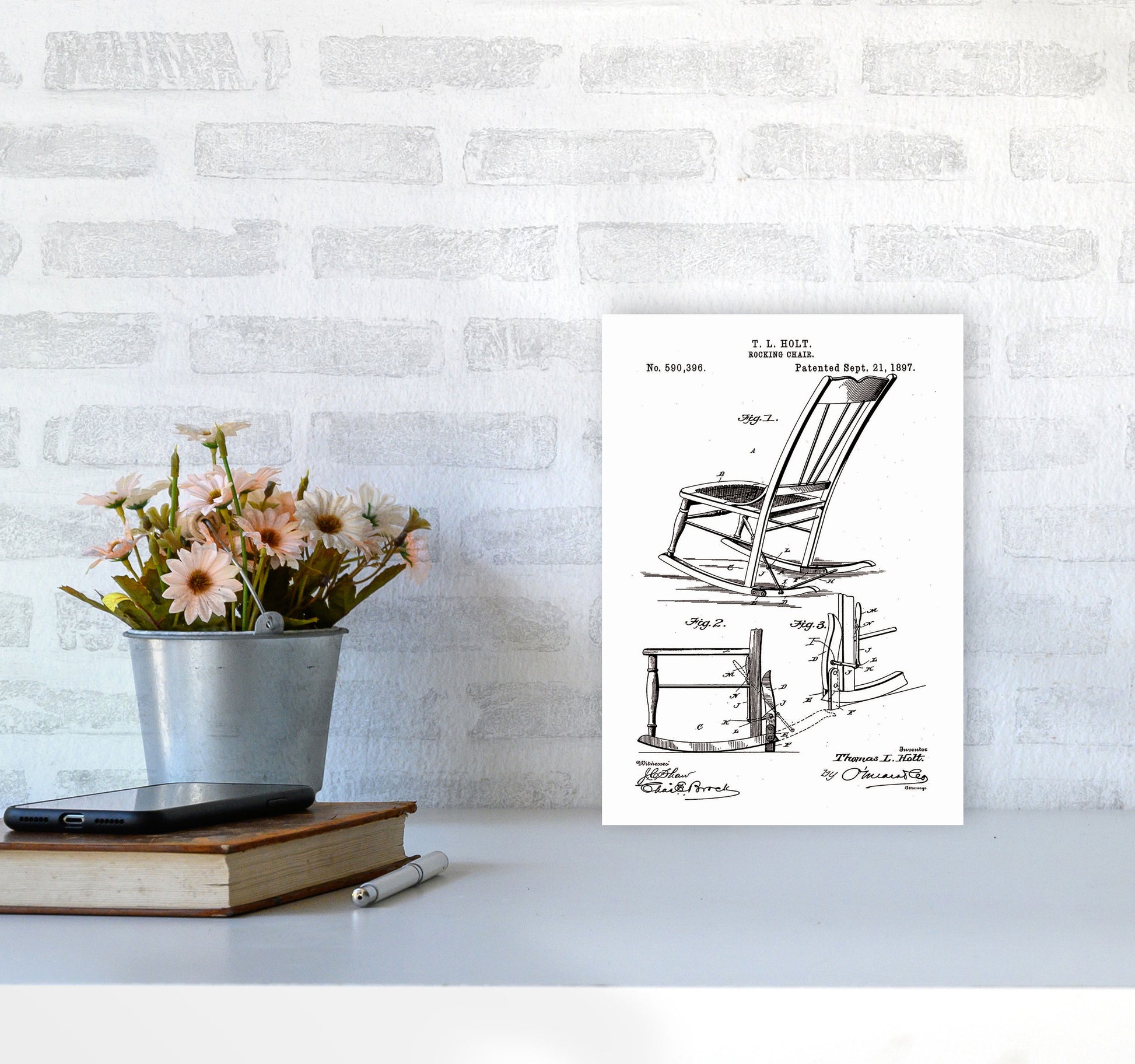 Rocking Chair Patent Art Print by Jason Stanley A4 Black Frame
