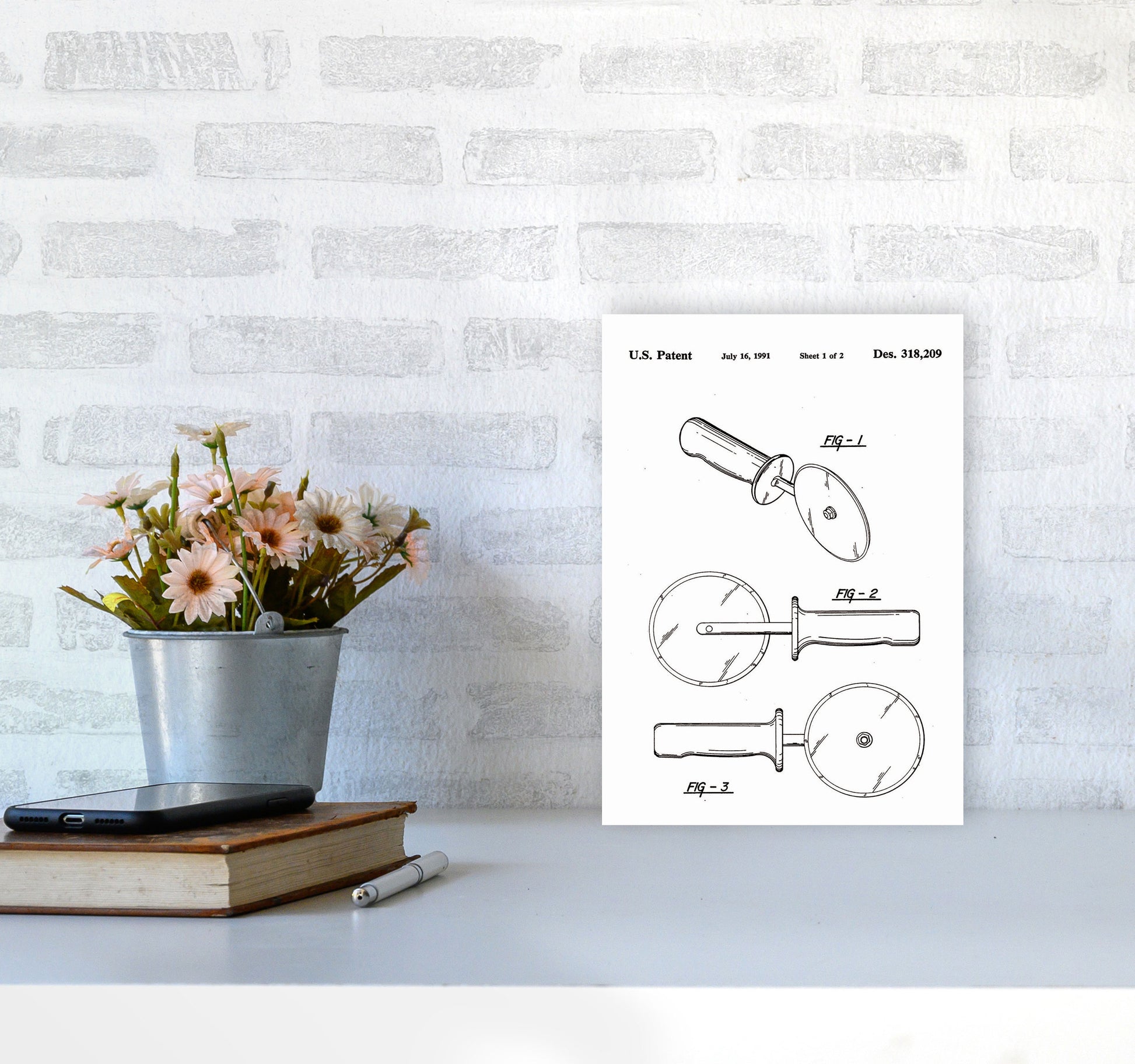 Pizza Cutter Patent Art Print by Jason Stanley A4 Black Frame