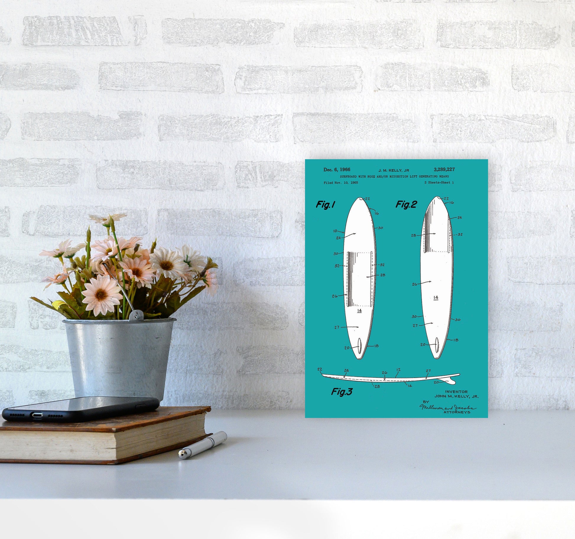 Surfboard Patent Blue Art Print by Jason Stanley A4 Black Frame