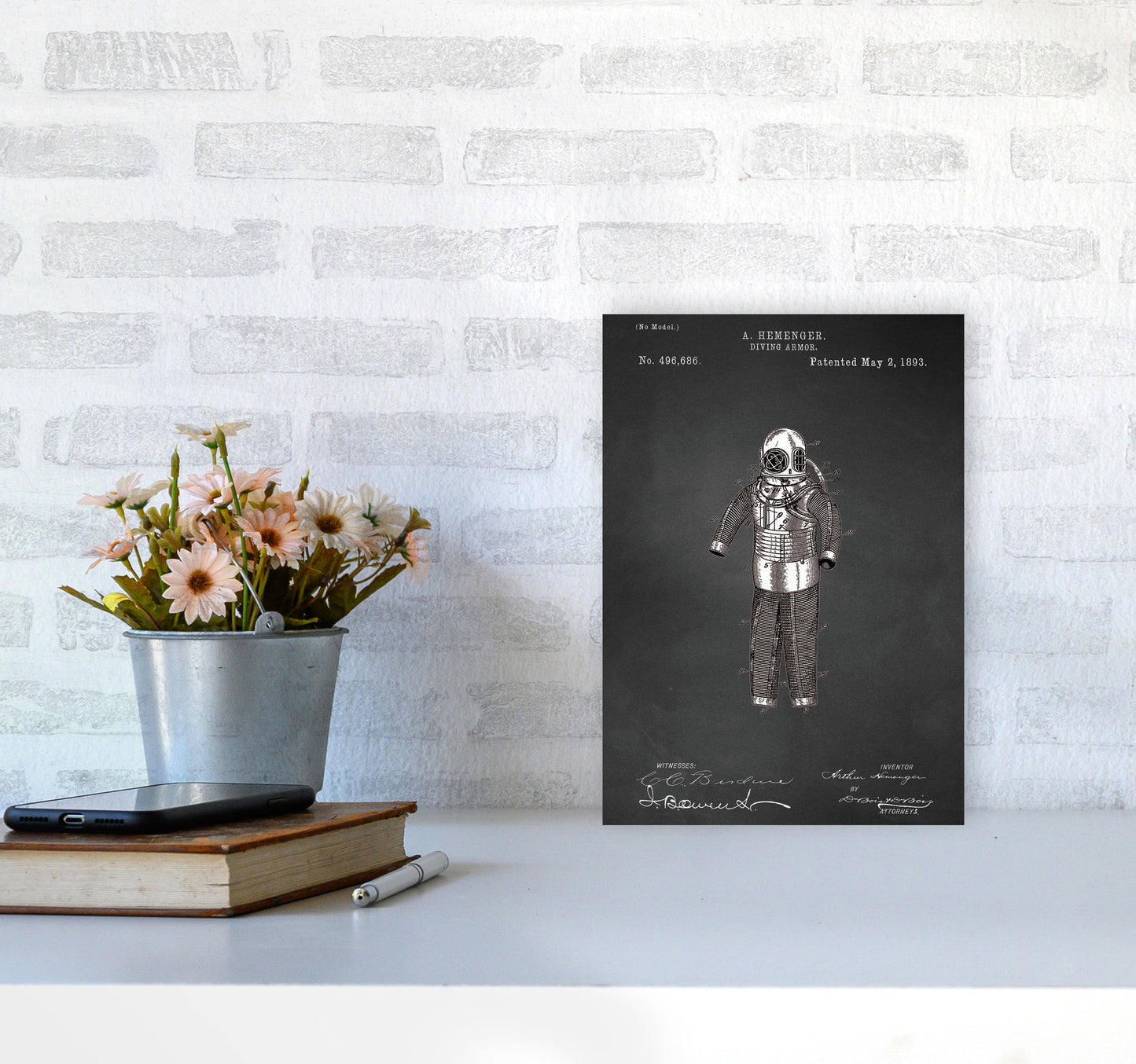 Diving Armor Patent Art Print by Jason Stanley A4 Black Frame