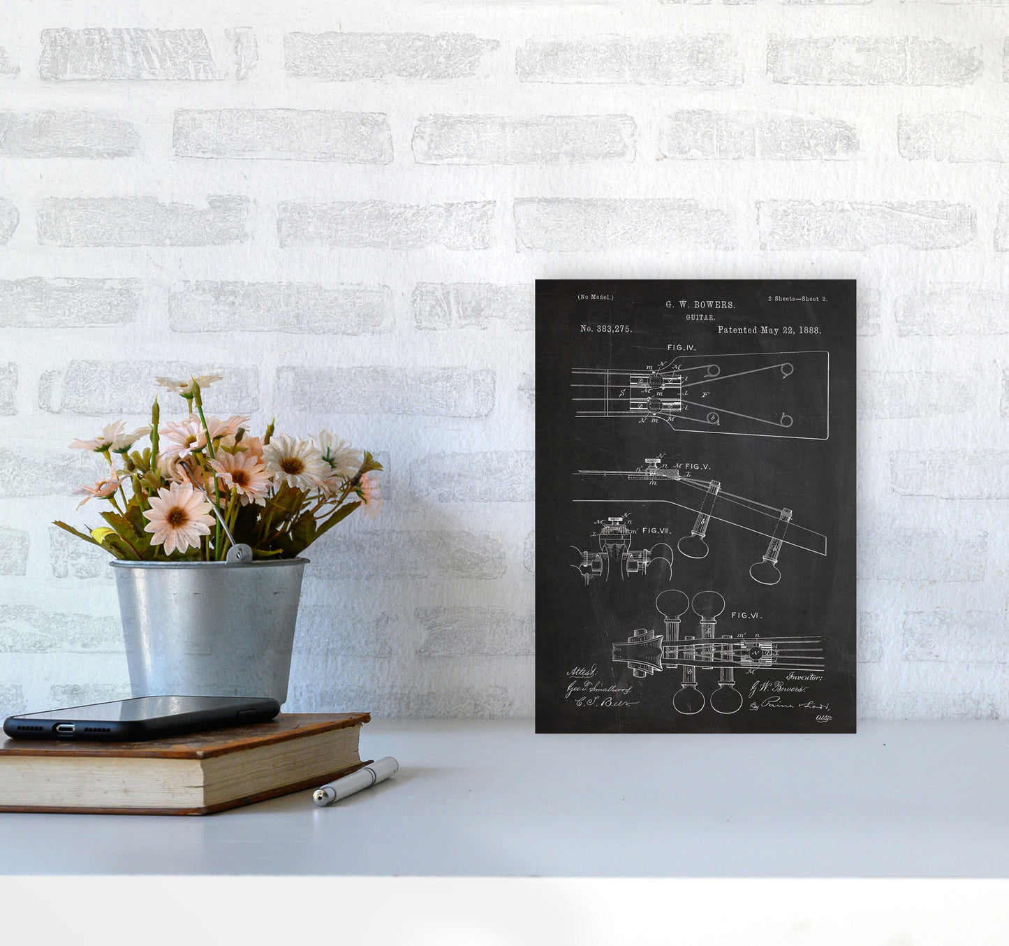 Guitar Neck Patent Art Print by Jason Stanley A4 Black Frame