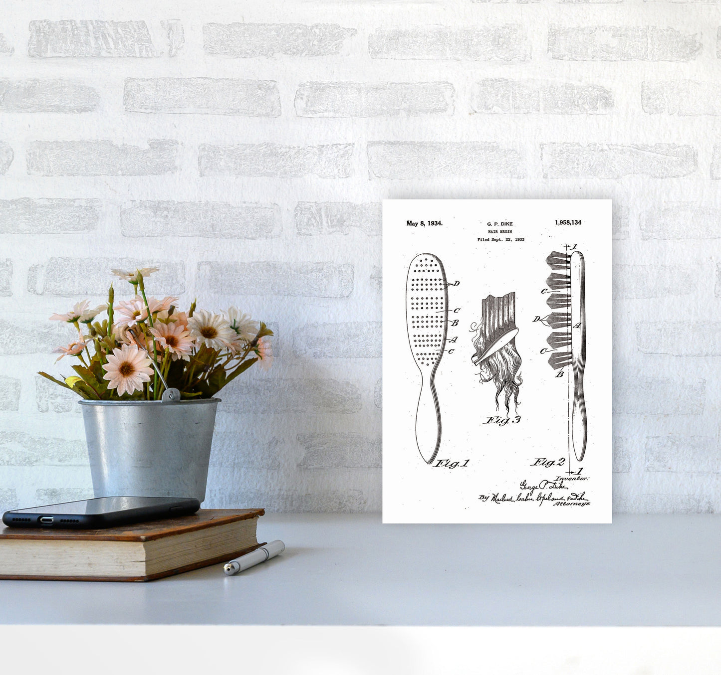 Hair Brush Patent Art Print by Jason Stanley A4 Black Frame