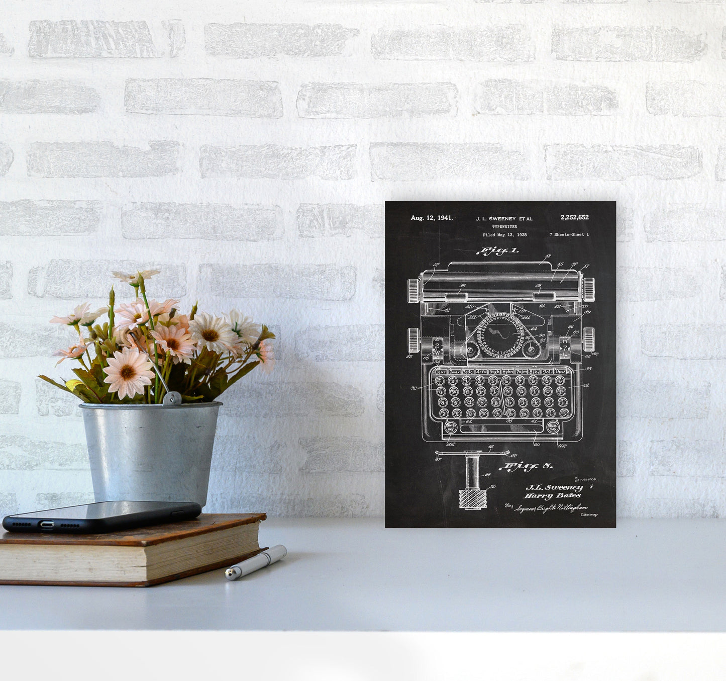Type Writer Patent Art Print by Jason Stanley A4 Black Frame