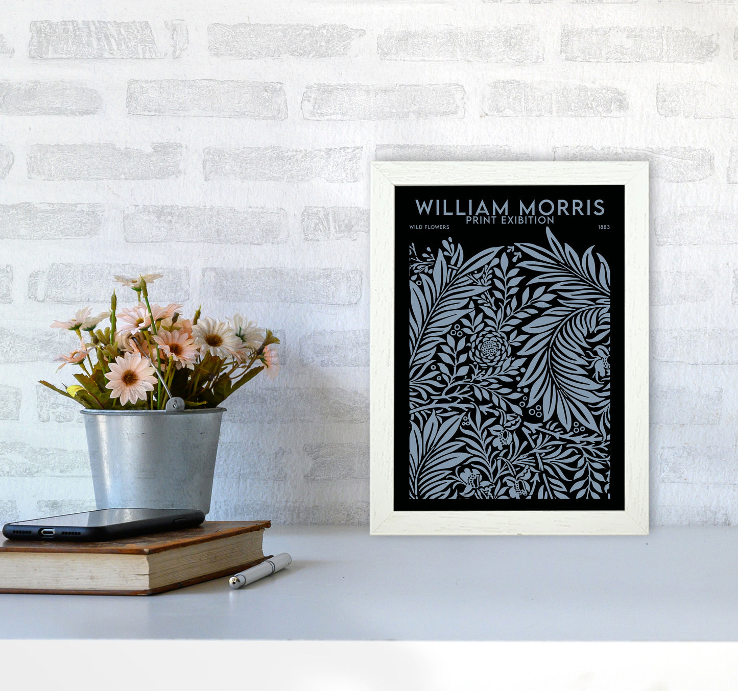 William Morris Print Exibition Black Art Print by Jason Stanley A4 Oak Frame