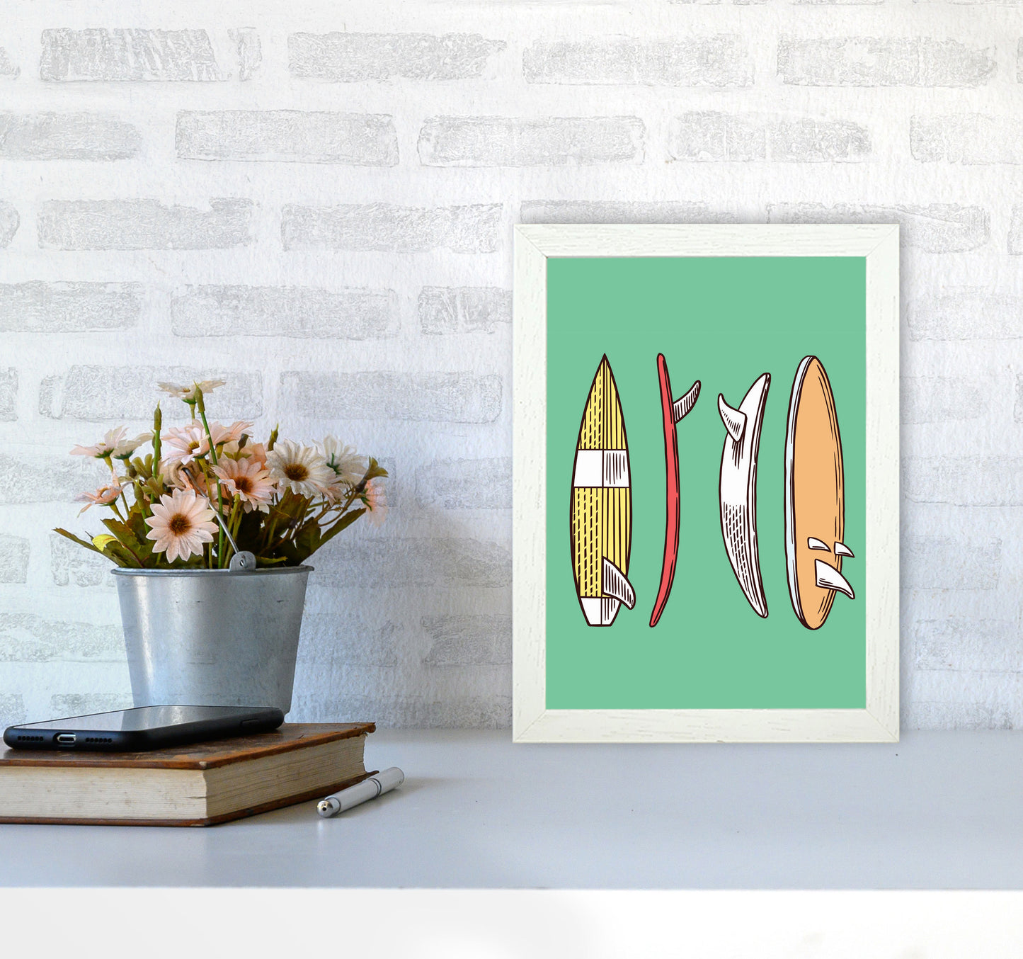 Vintage Surfboard Collection Art Print by Jason Stanley A4 Oak Frame