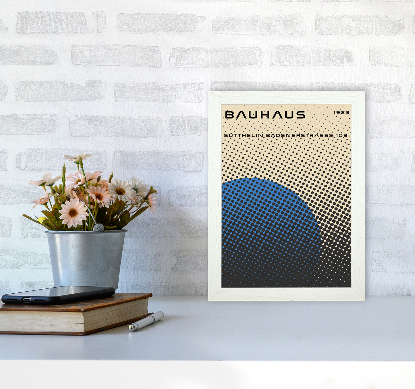 Bauhaus Geometric Blue Vibe Art Print by Jason Stanley A4 Oak Frame