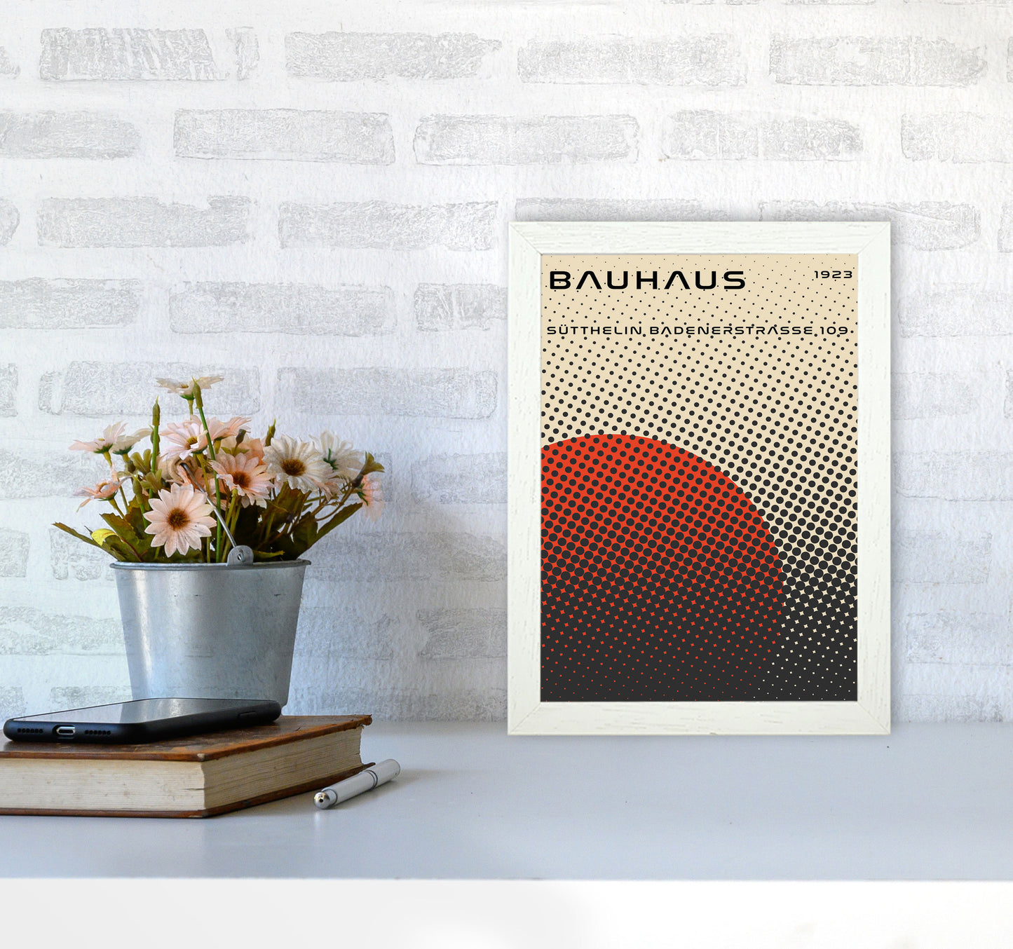 Bauhaus Geometric Red Vibe Art Print by Jason Stanley A4 Oak Frame