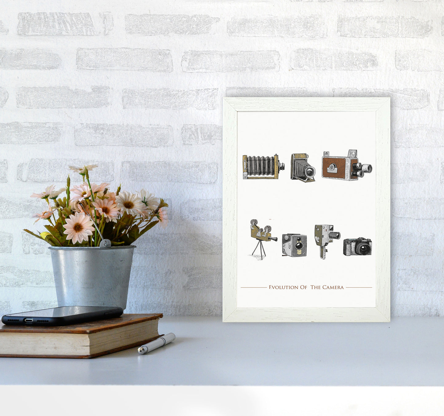 Evolution Of The Camera Art Print by Jason Stanley A4 Oak Frame