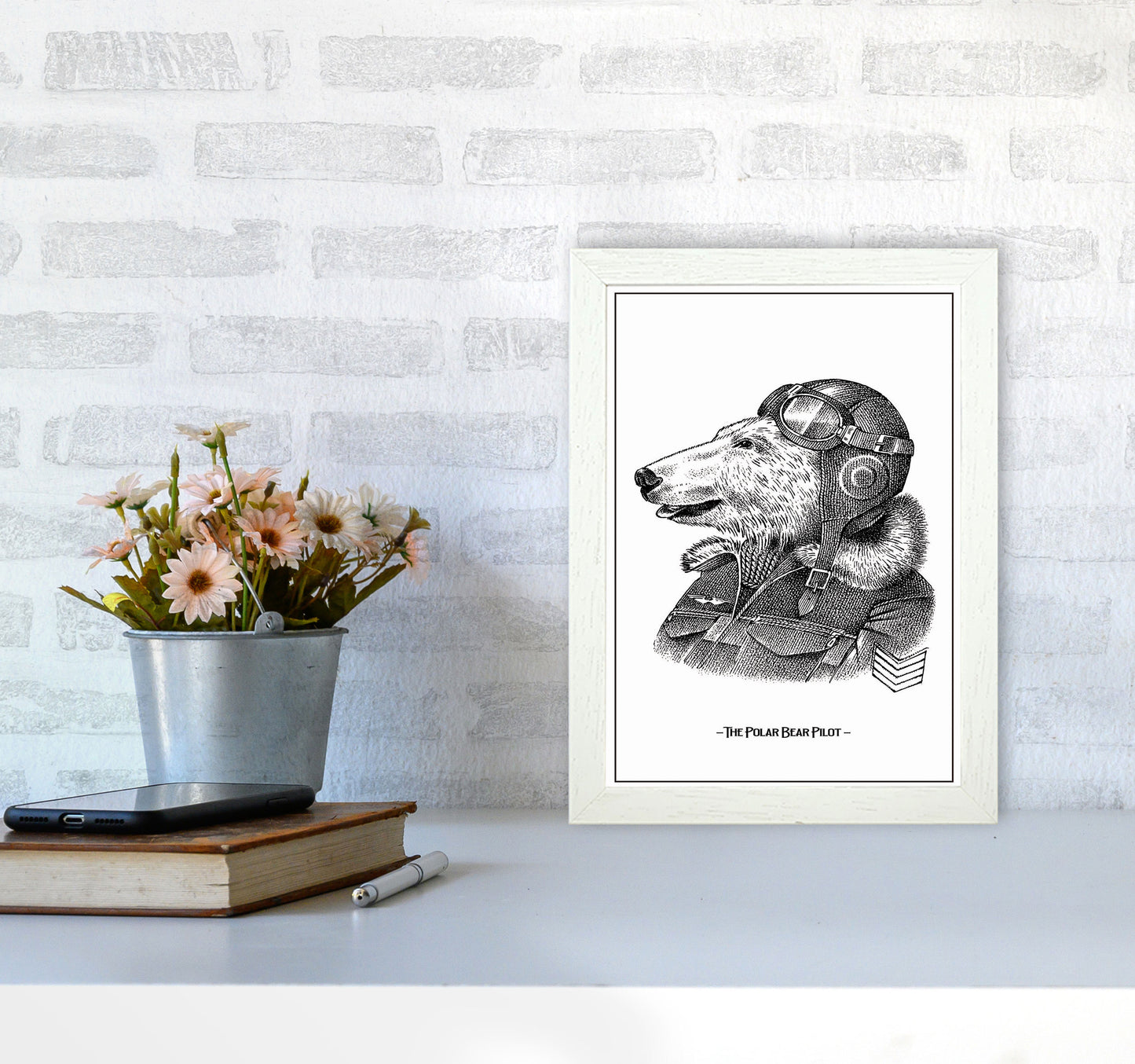 The Poler Bear Pilot Art Print by Jason Stanley A4 Oak Frame