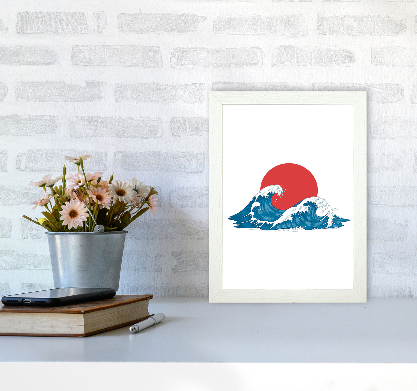 Japenses Wave Sunset Art Print by Jason Stanley A4 Oak Frame