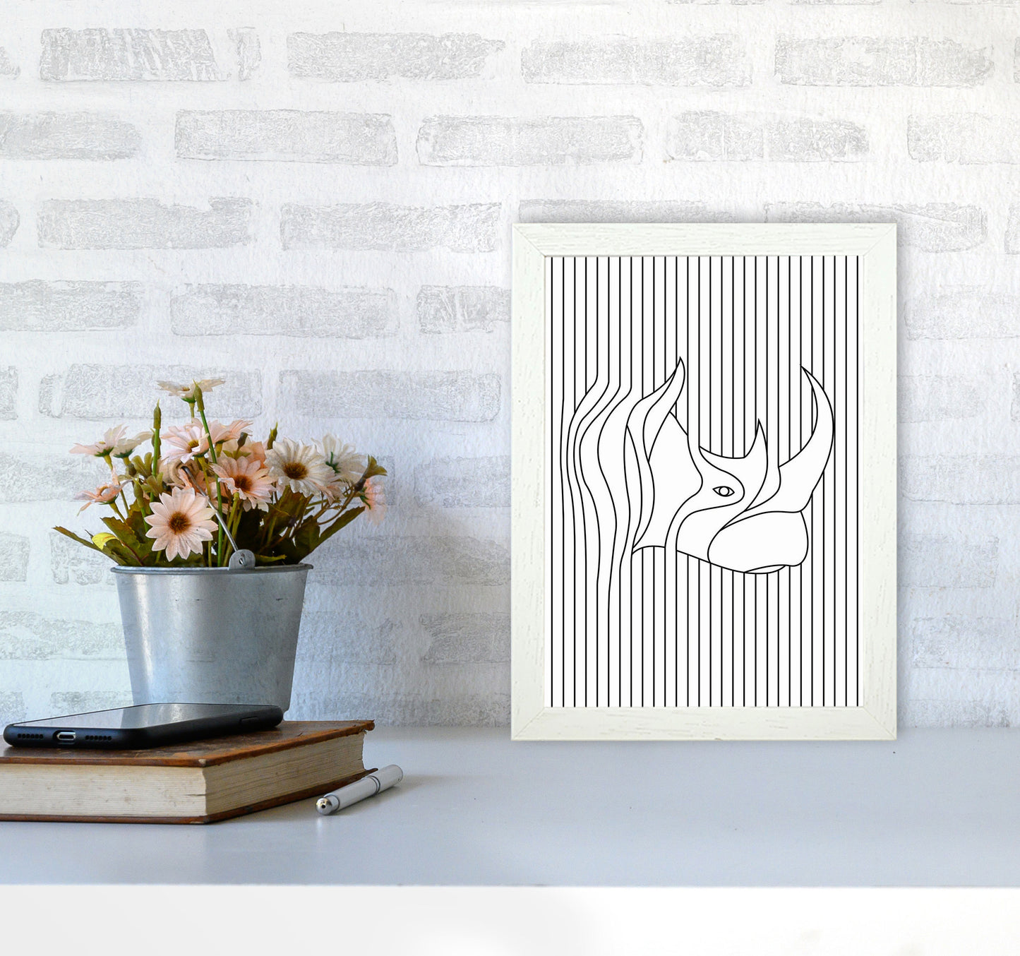 Line Drawing Rhino Art Print by Jason Stanley A4 Oak Frame