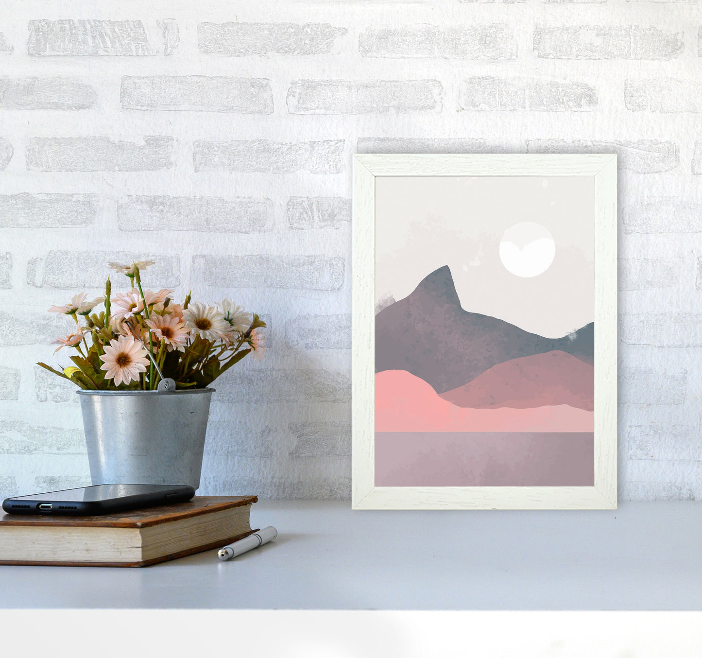 Minimal Landscape Art Print by Jason Stanley A4 Oak Frame