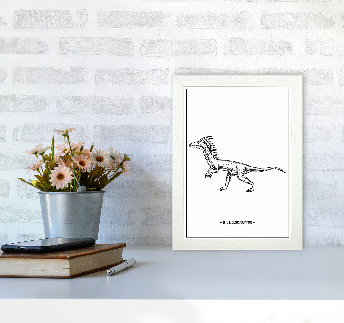 The Velociraptor Art Print by Jason Stanley A4 Oak Frame